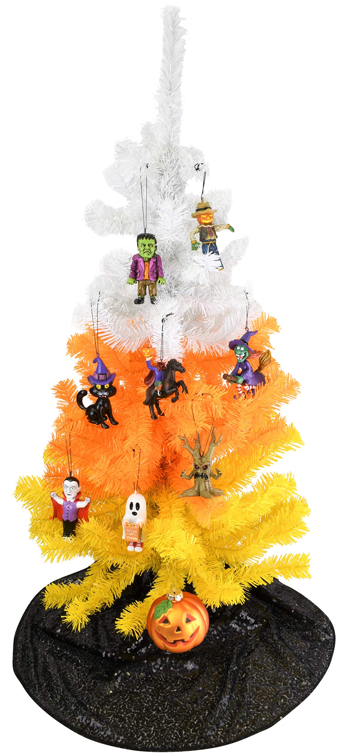 4 Foot White Orange and Yellow Candy Corn Mini Halloween Tree with Halloween Ornaments