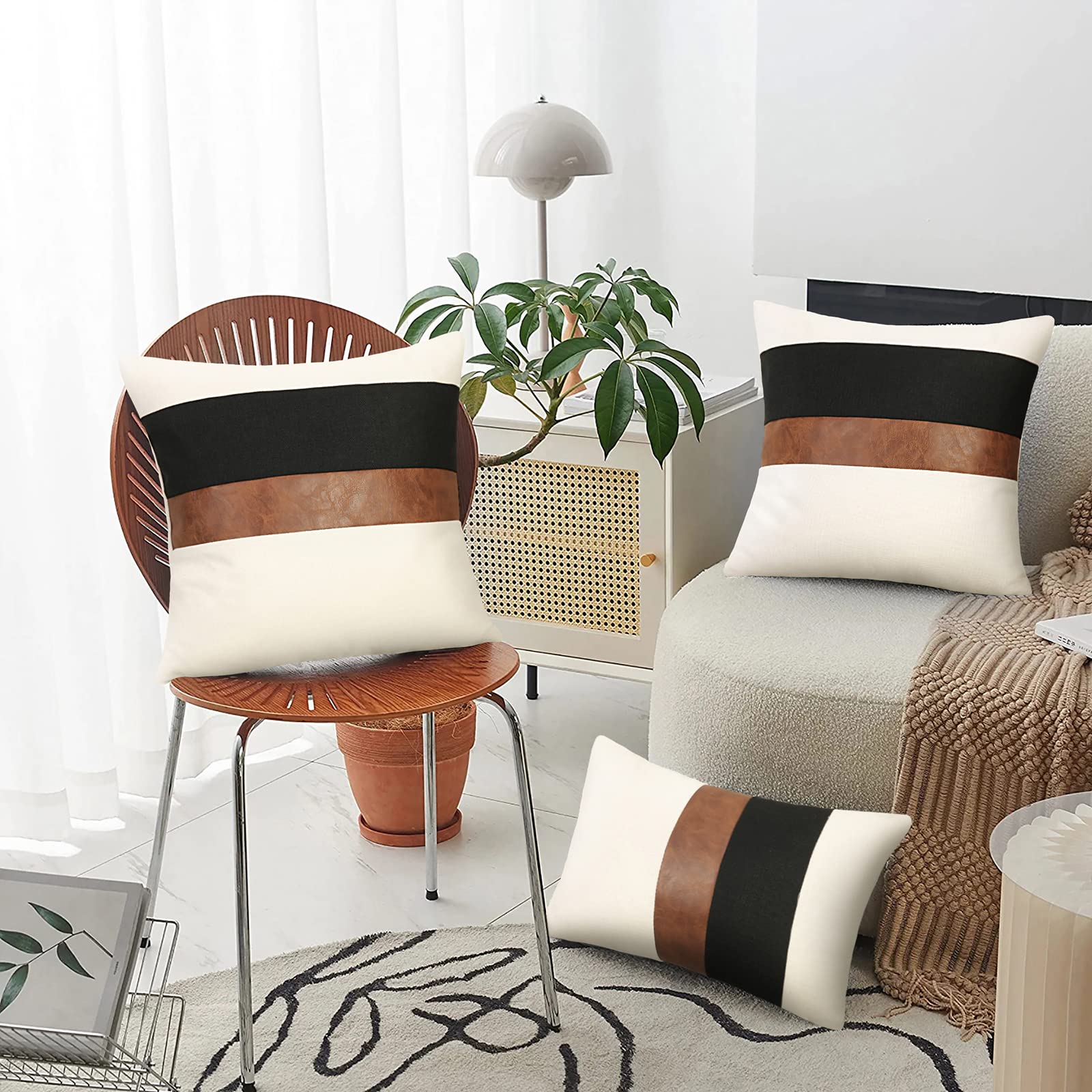 black white brown throw pillow cover set