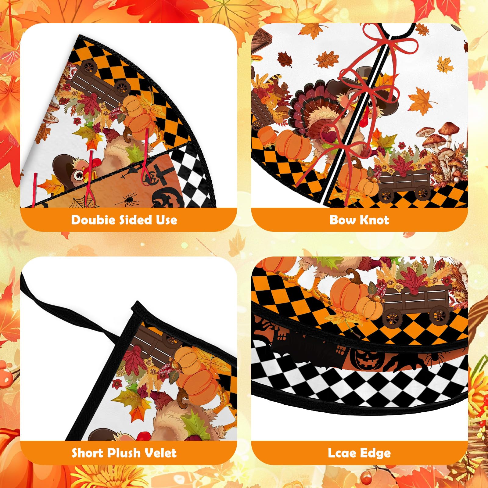 Double sided Thanksgiving Halloween tree skirt