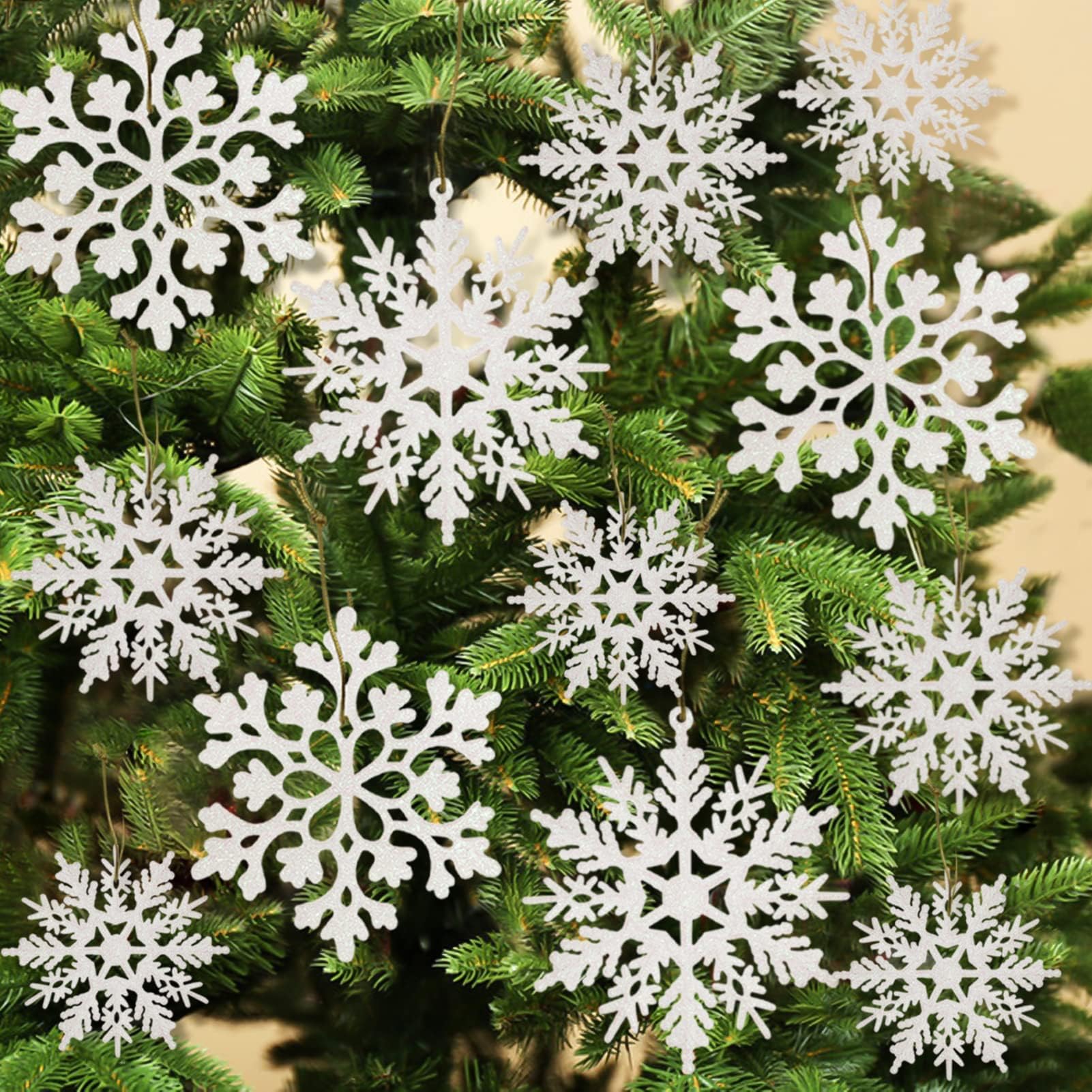 36pcs White Glitter Snowflake Christmas Tree Decorations