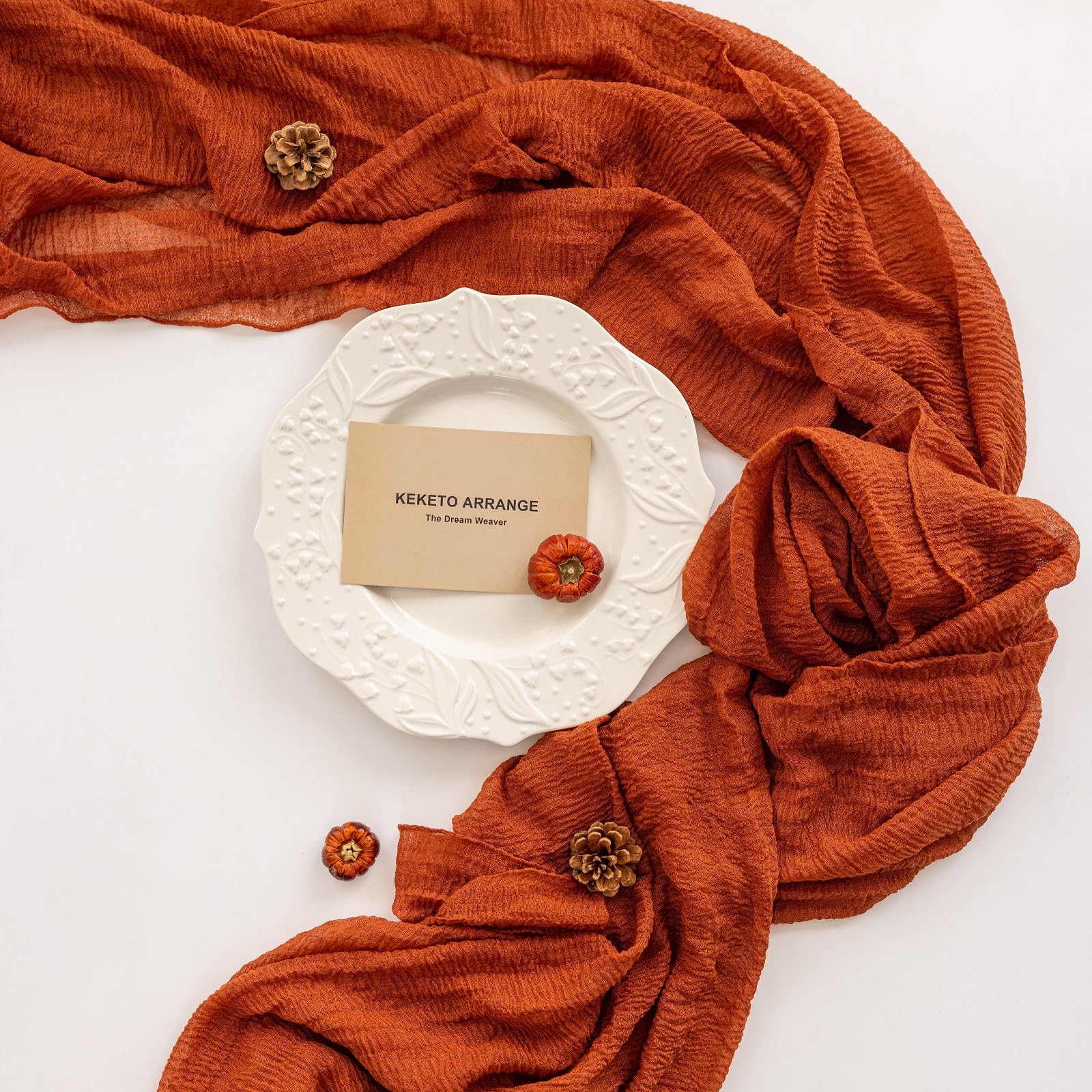 bunched terracotta table runner 10' long