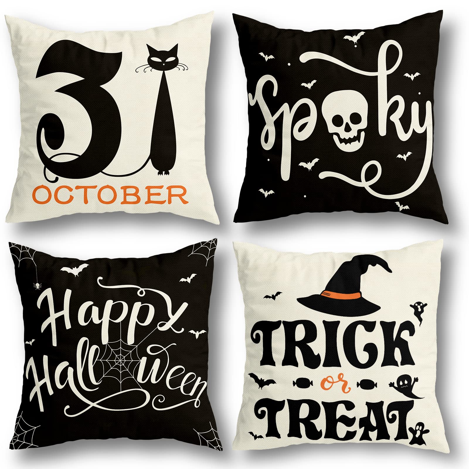 Set of 4 Halloween Decoration Pillow Covers 18x18