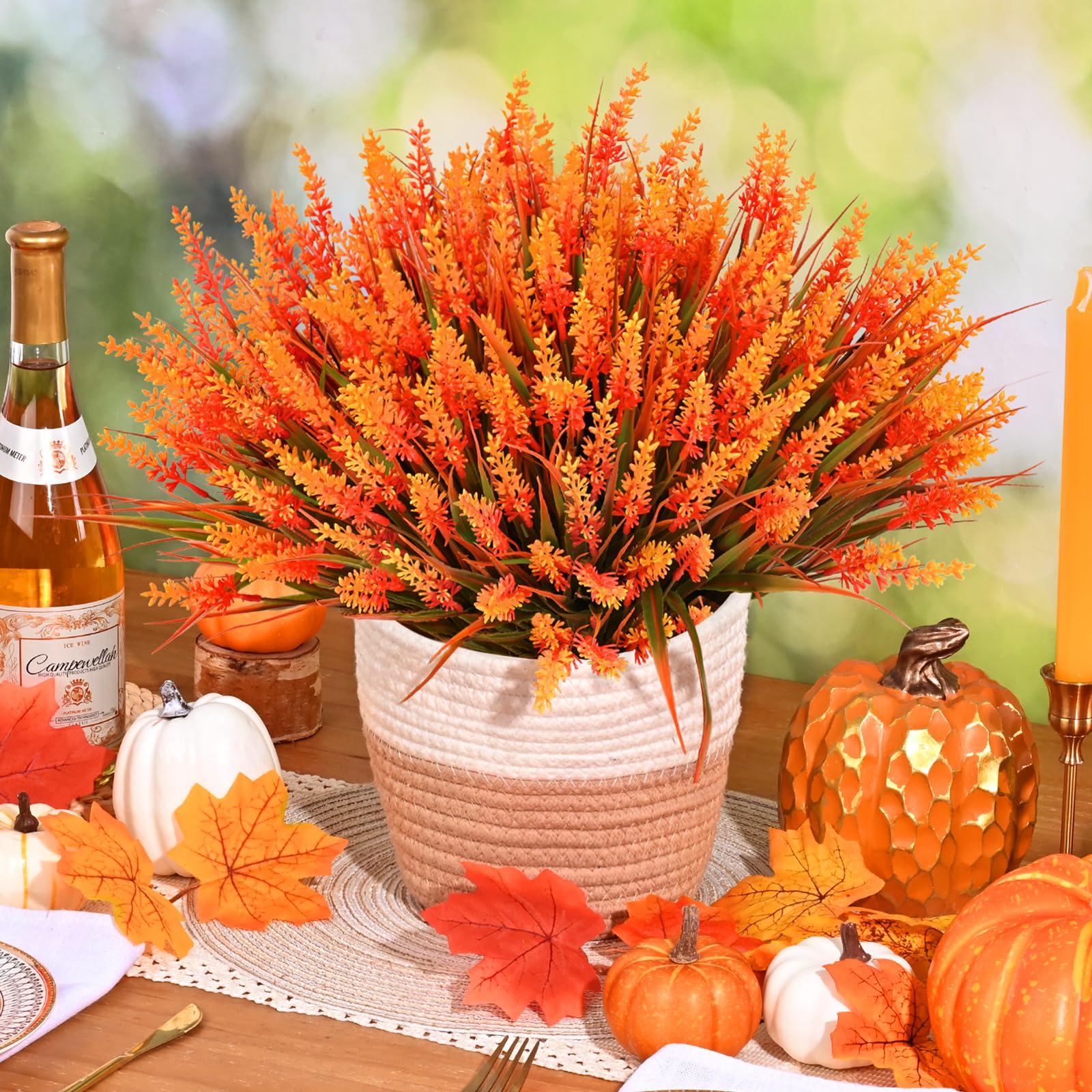 20 Bundles Orange UV Resistant Faux Mums for Outdoor Planters
