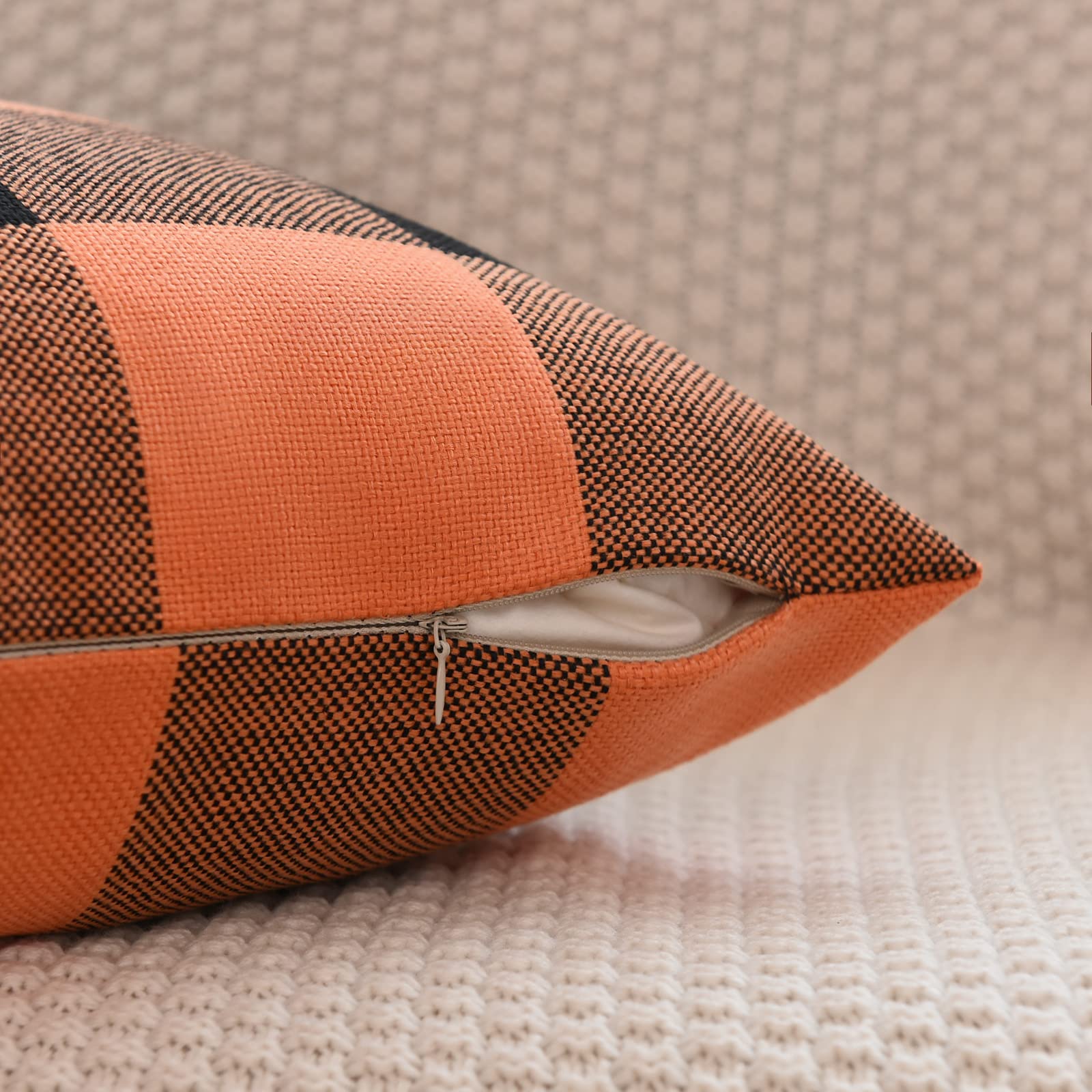 Set of 2 Buffalo Check Plaid Halloween Pillow Covers with Zipper