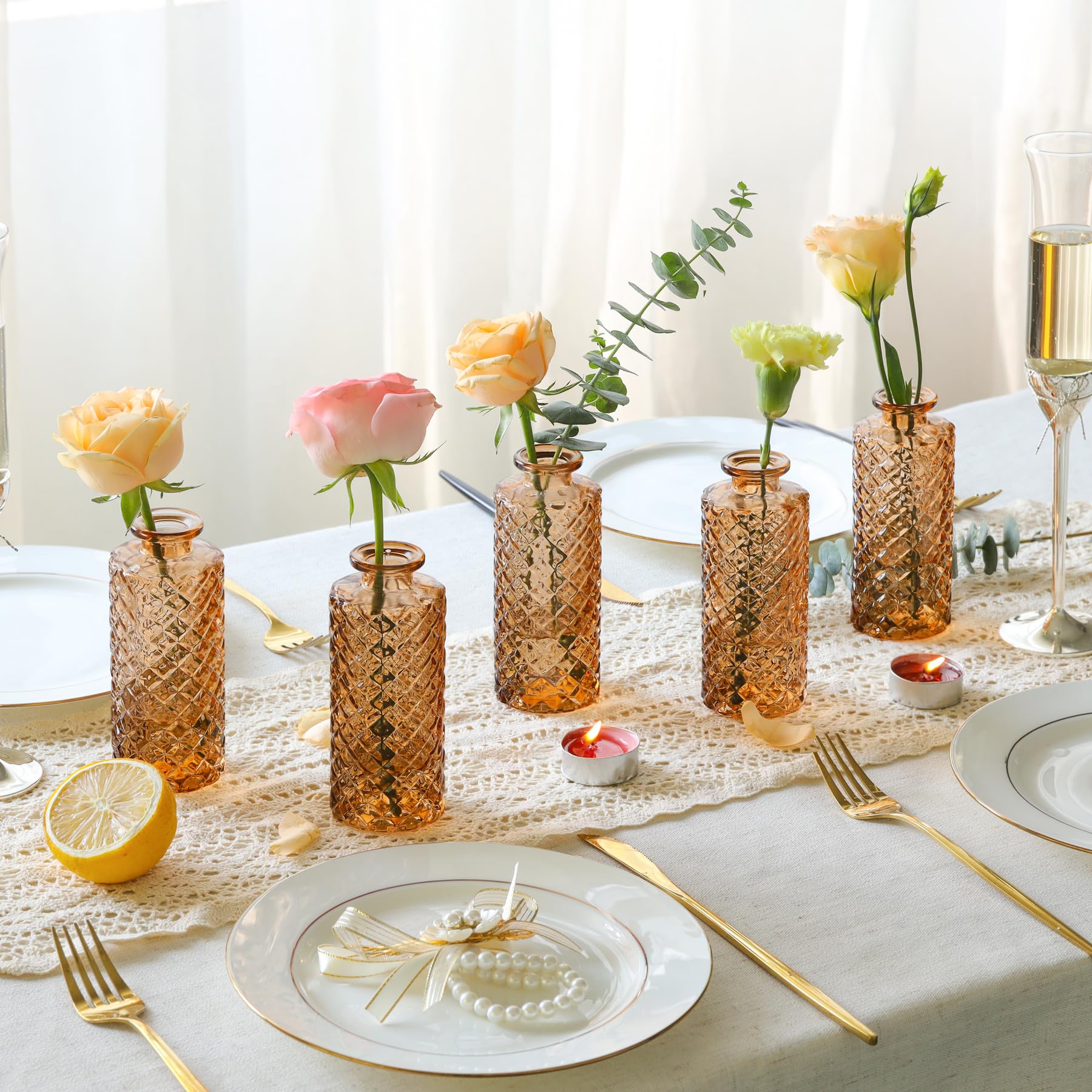 Amber glass mini vases perfect for fall decoration