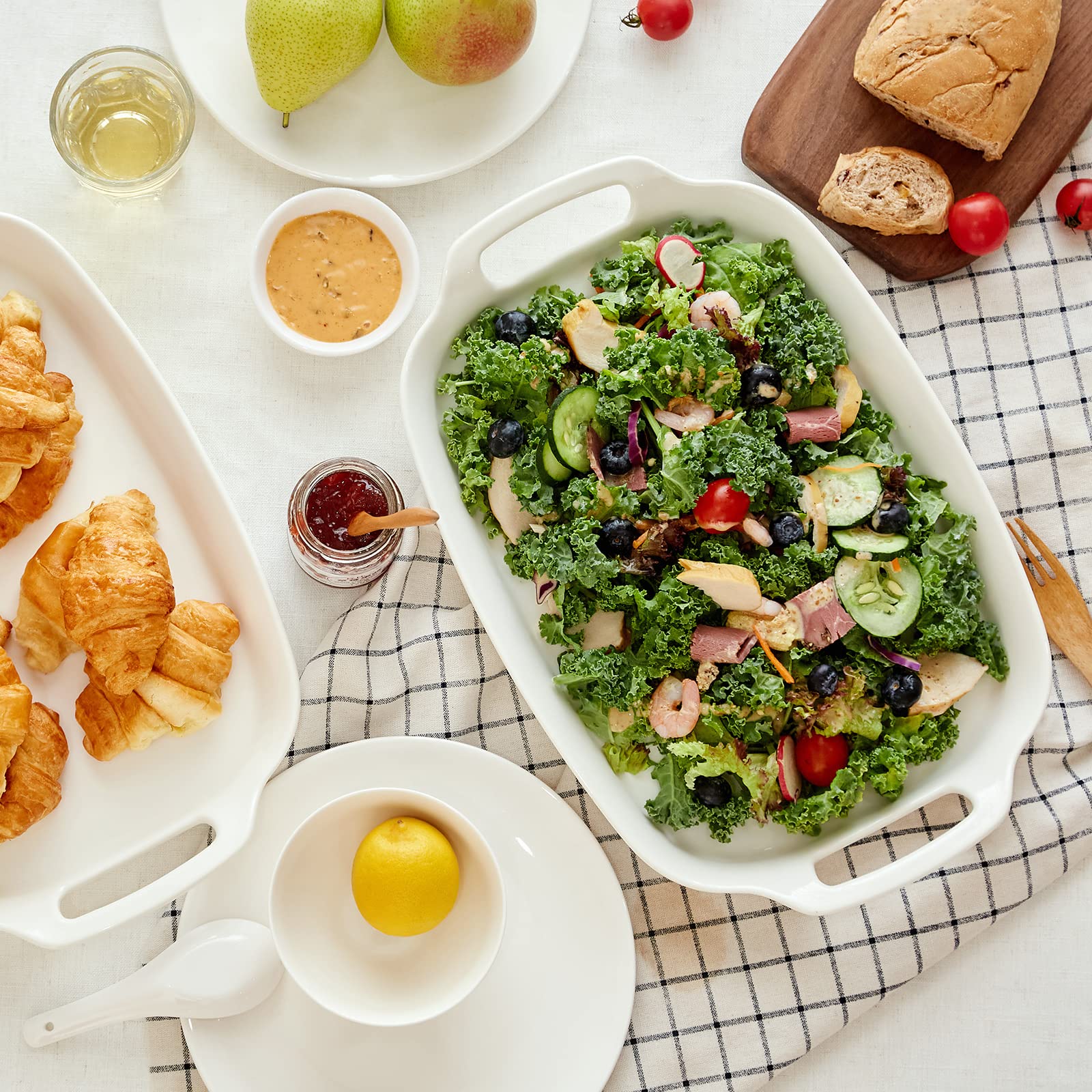 Large White Serving Tray with Handles Perfect for Dinner Parties, Thanksgiving and more