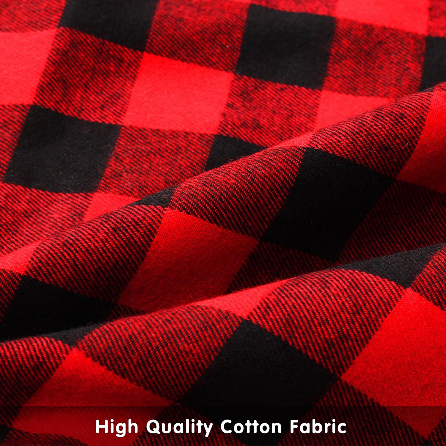 Red Black Buffalo Plaid Tree Skirt Closeup of Design