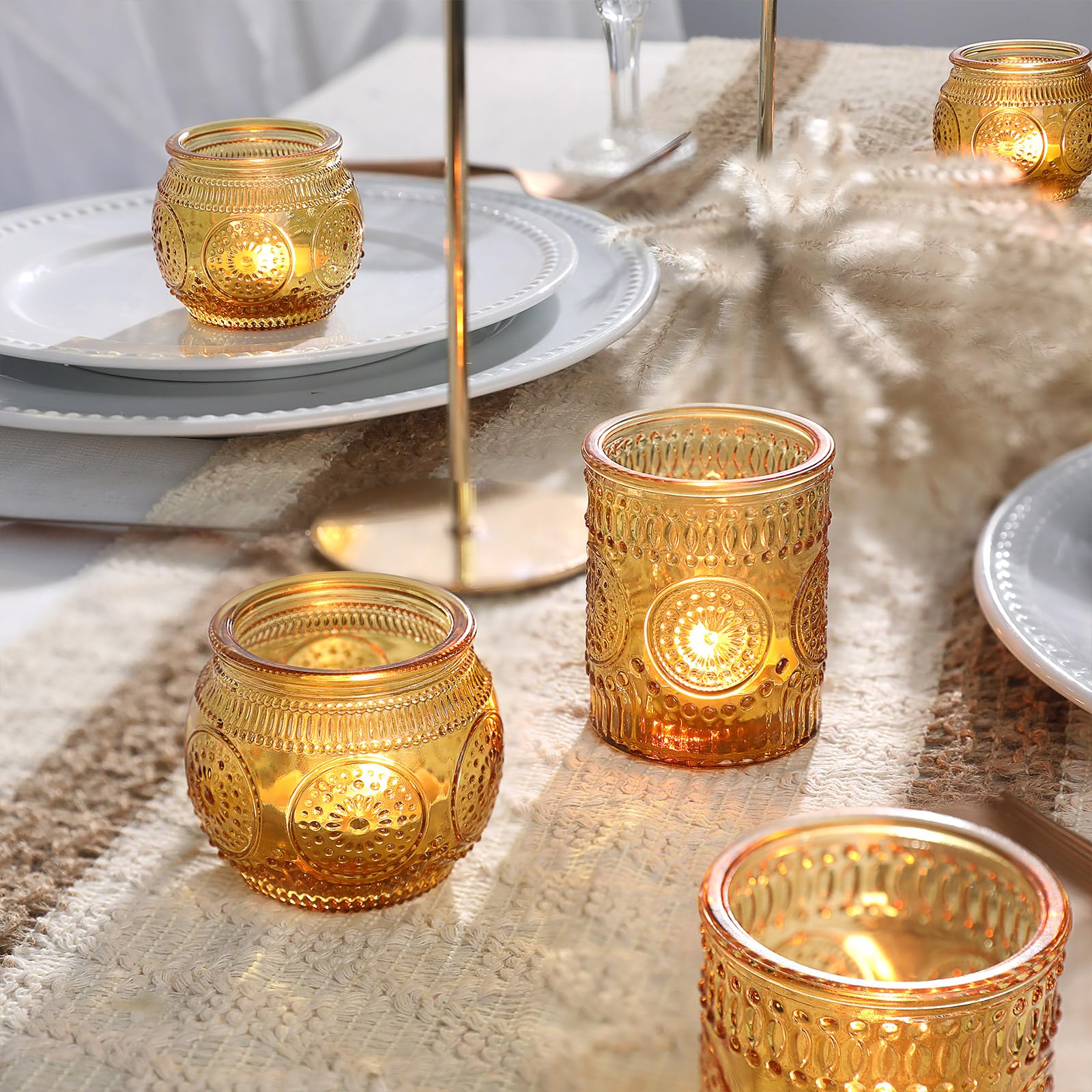 36 Pcs Mixed Styles Amber Candle Holders Set