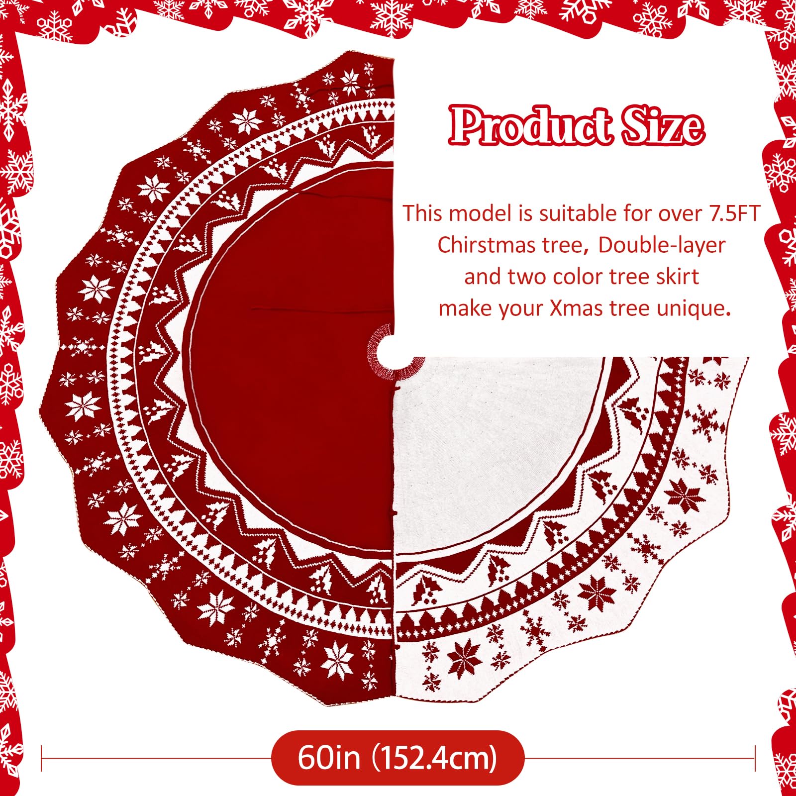 Knit Red and White Poinsettia Pattern Christmas Tree Skirt Dimensions