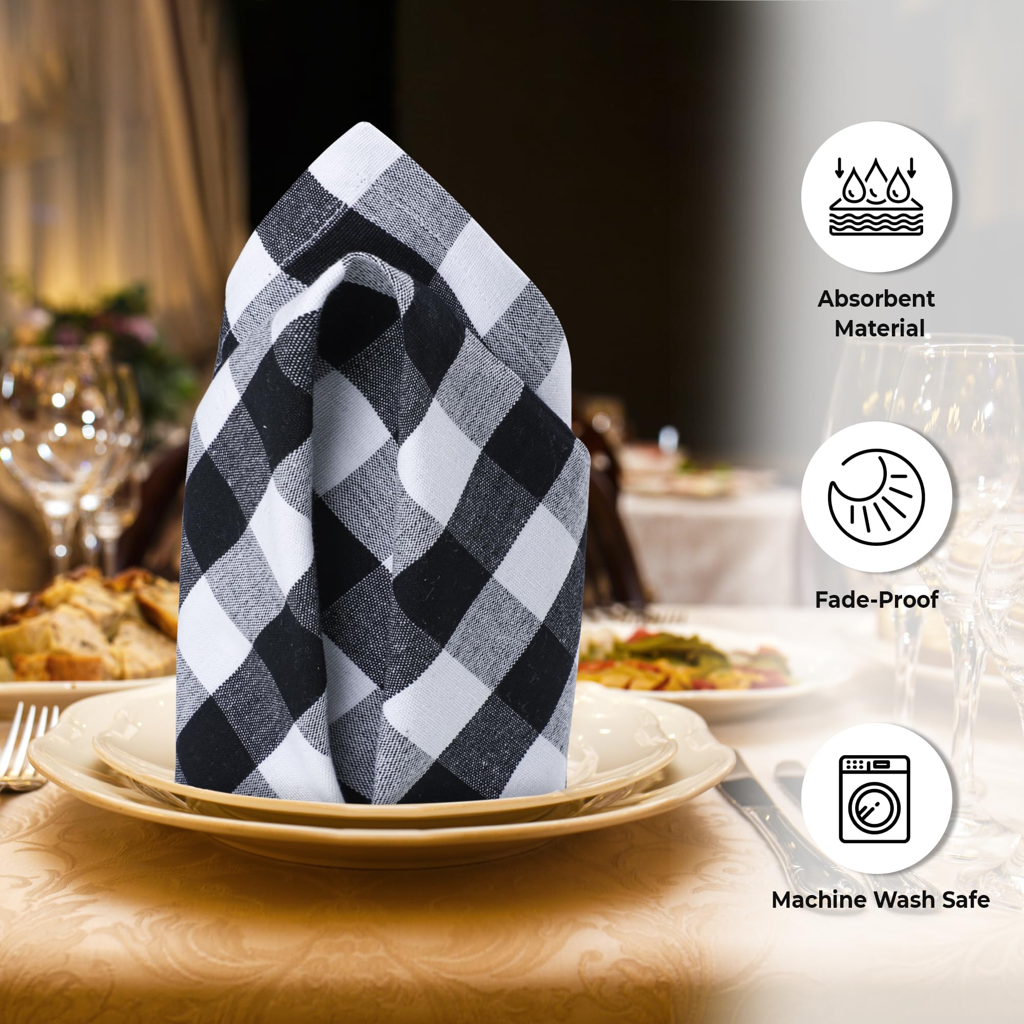fade-proof machine wash safe black white napkin