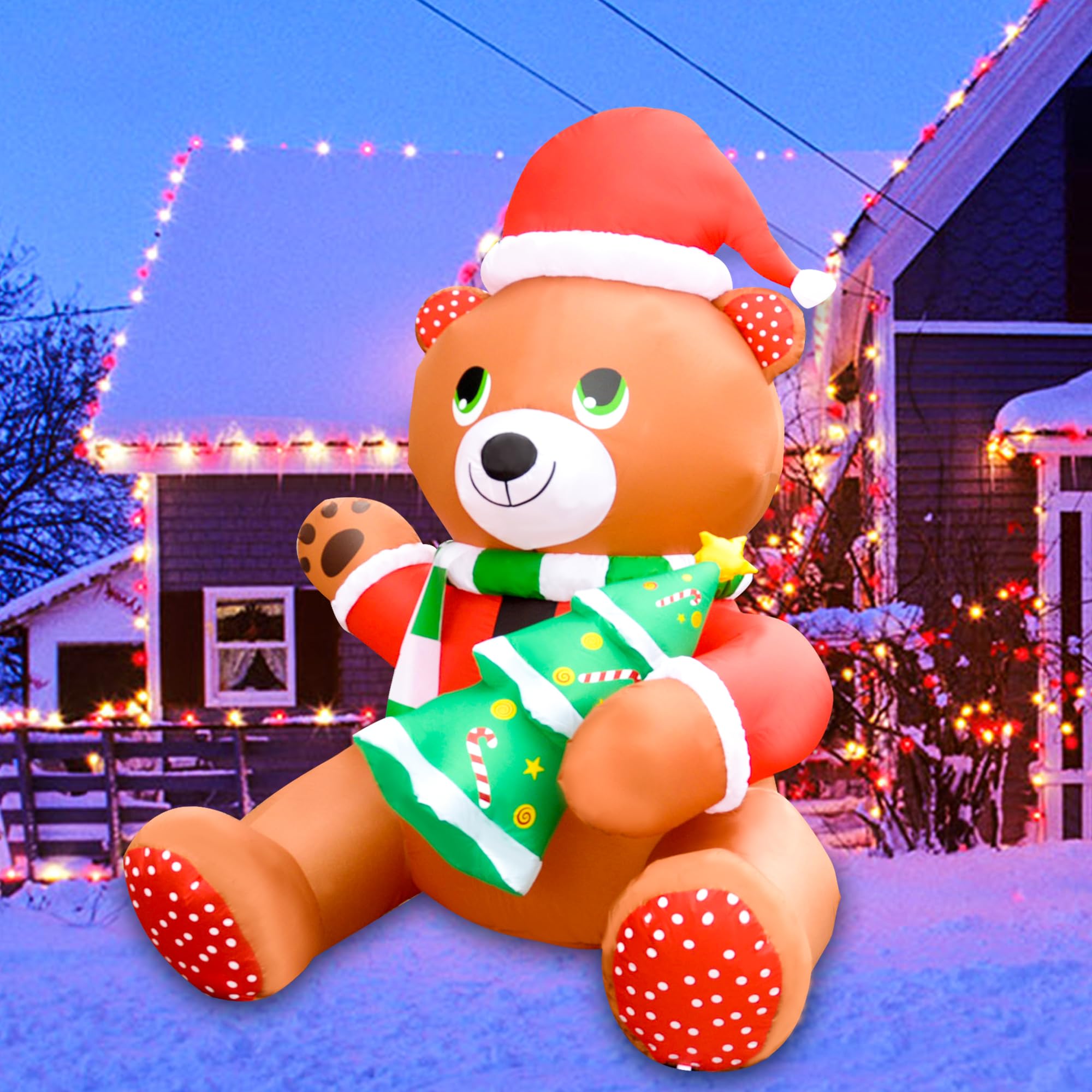 Christmas Inflatable Bear Holding Christmas Tree - Large Christmas inflatable decoration