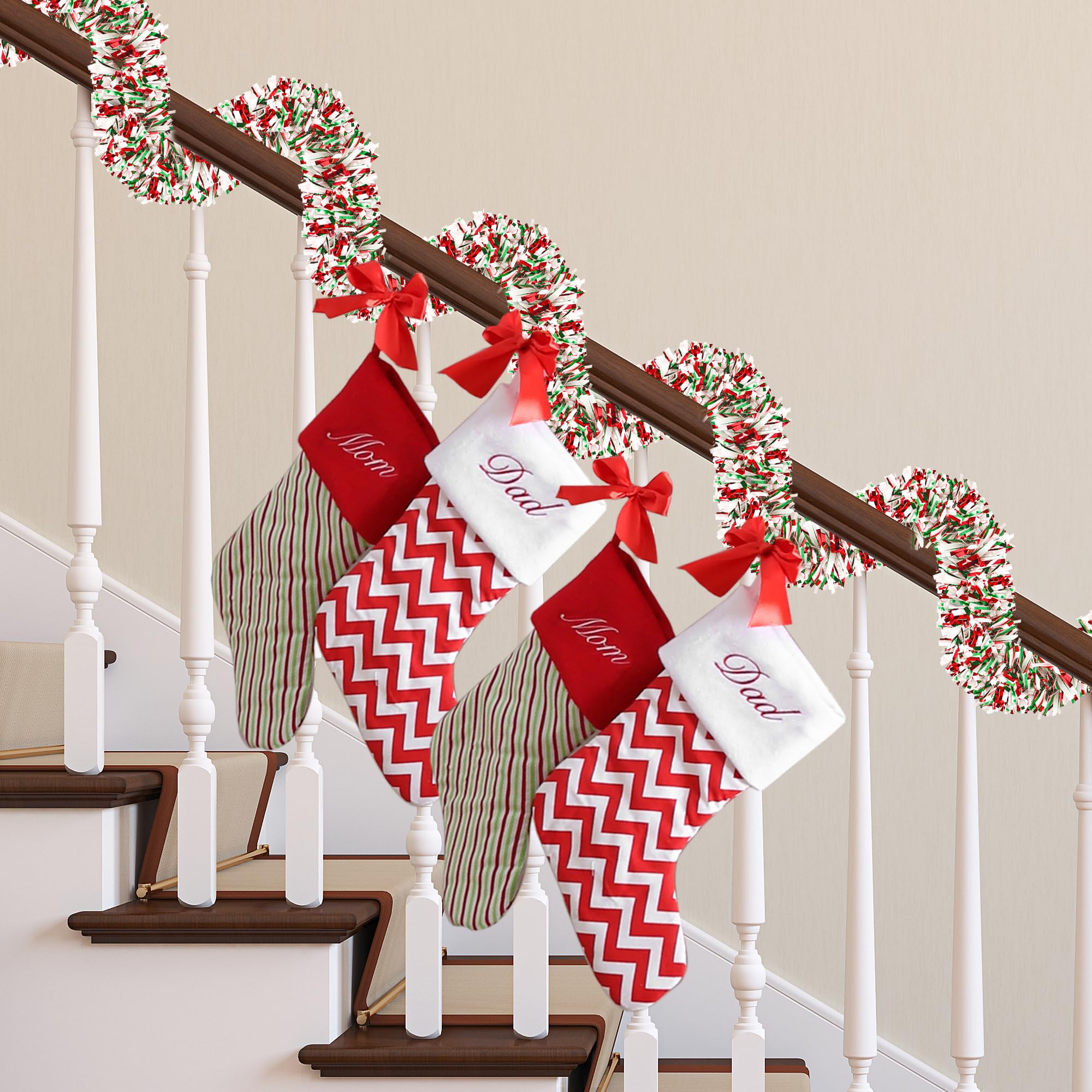 49.2Ft Green Red White Tinsel Holiday Decoration