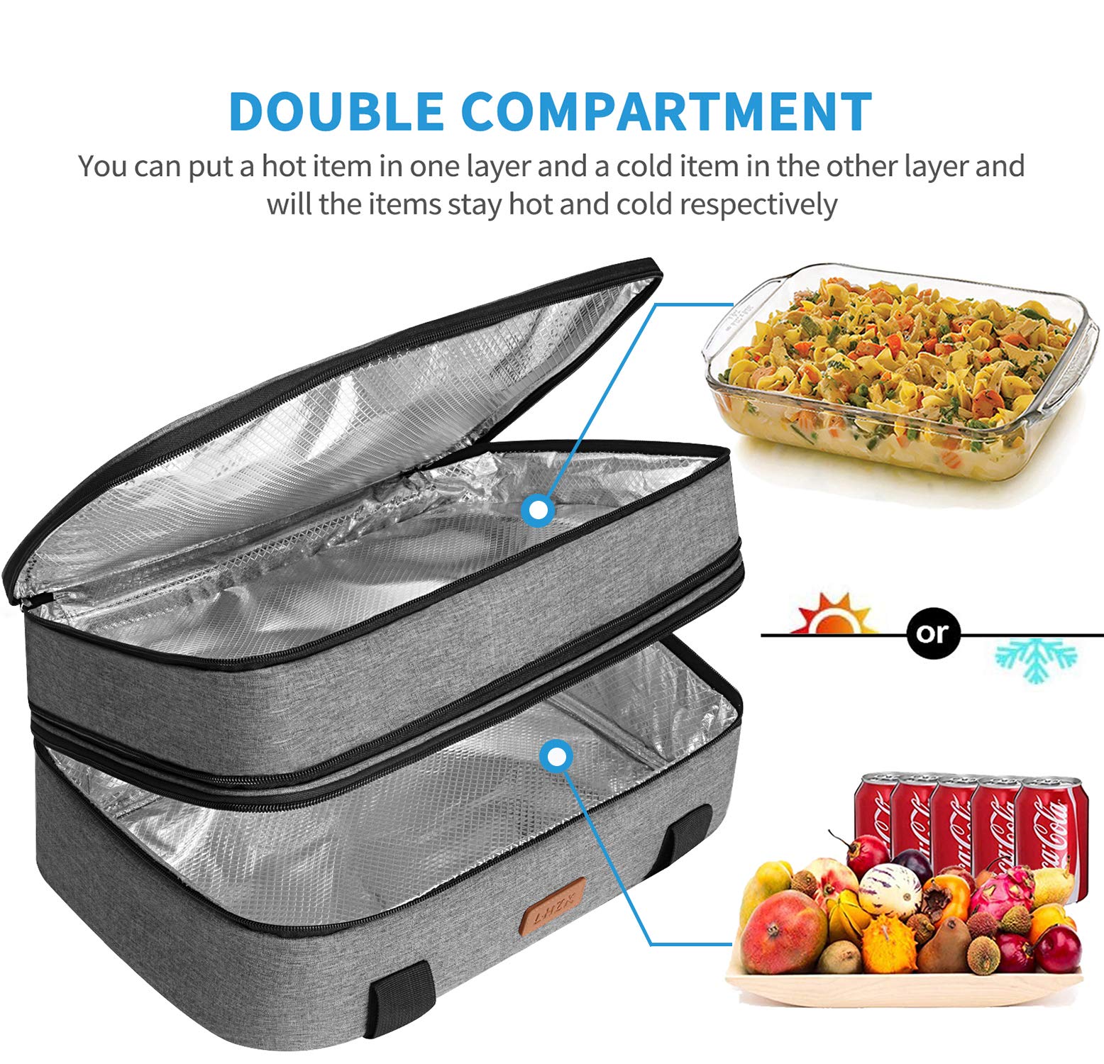 Double compartment carrier for hot or cold food