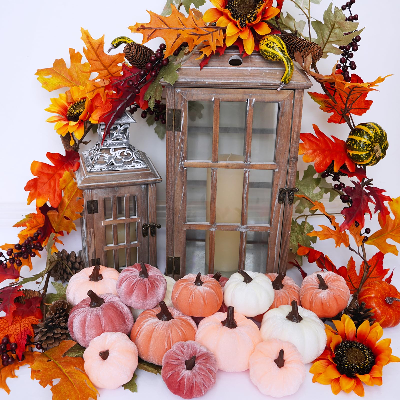 rustic farmhouse velvet pumpkin decor