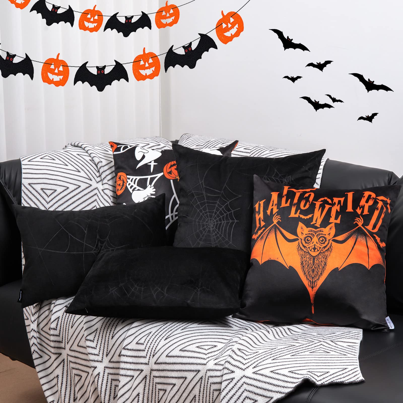 Pack of 2 Black Gothic Pillow Covers with Spider Web Design