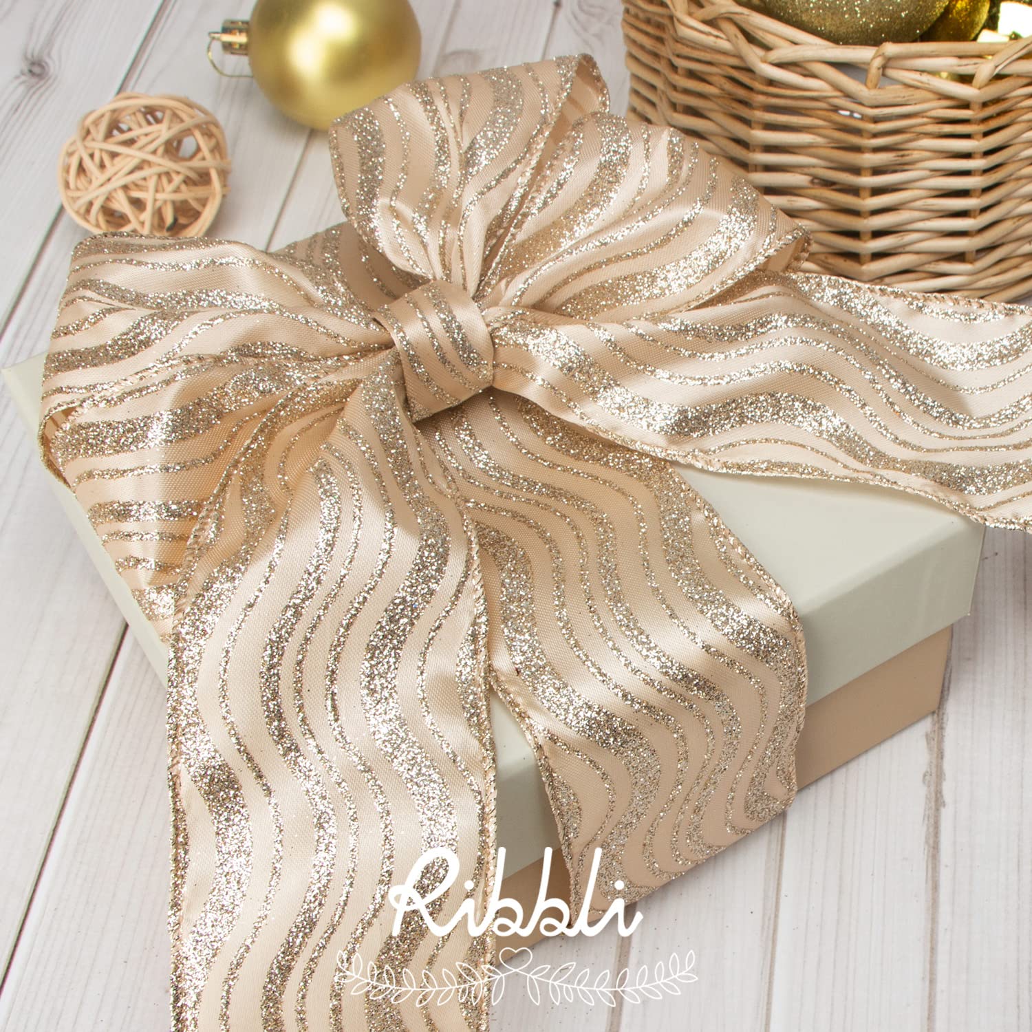 Sparkly Champagne Gold Ribbon for Gift Wrapping