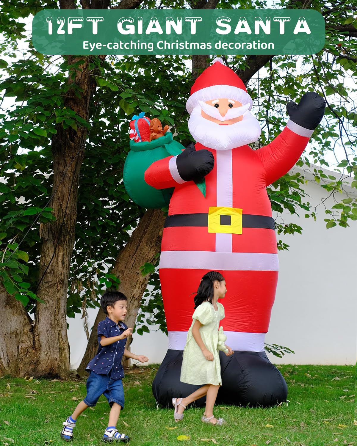 Kids playing with inflatable Santa