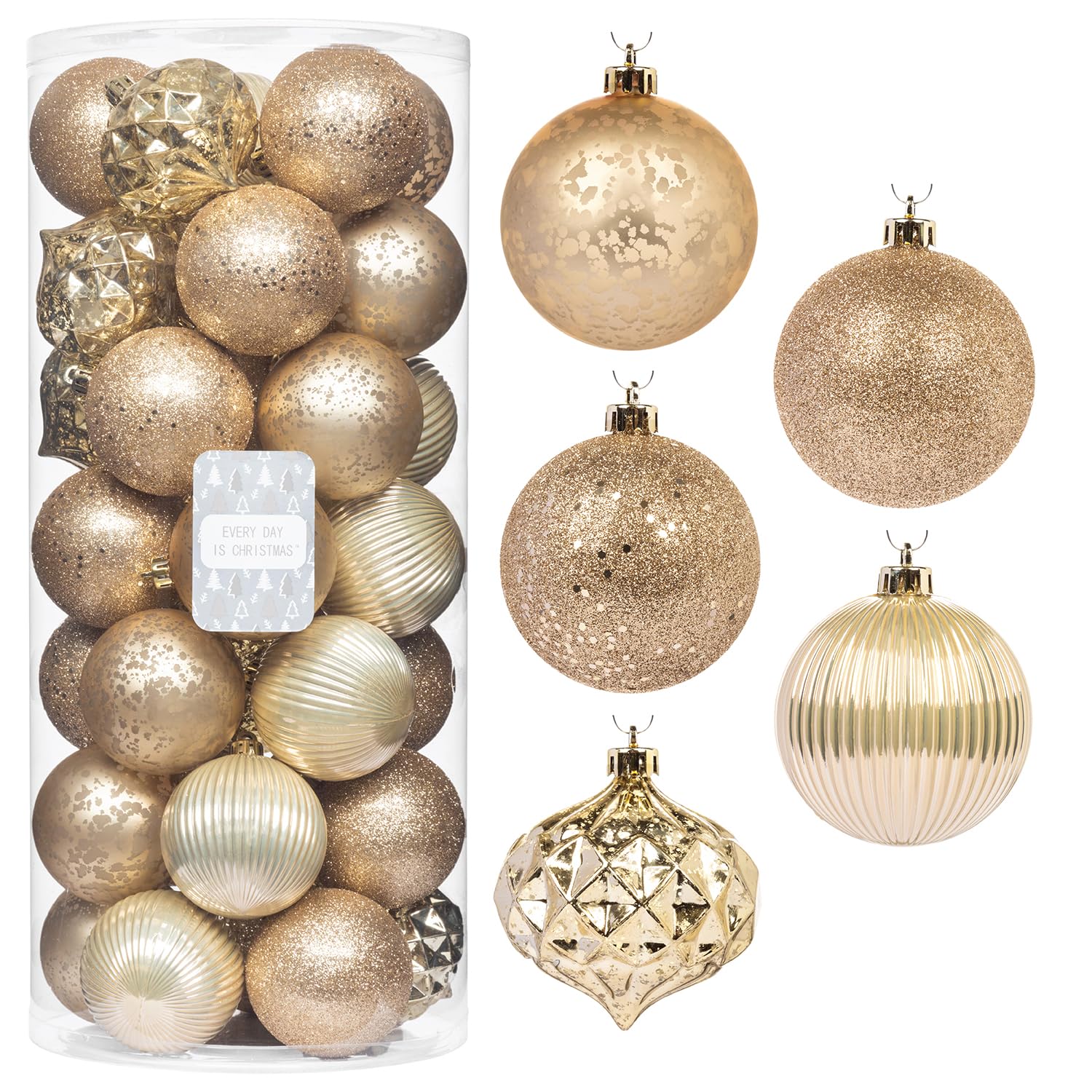 35 Count 2.75" Gold Shatterproof Christmas Tree Ornament Set