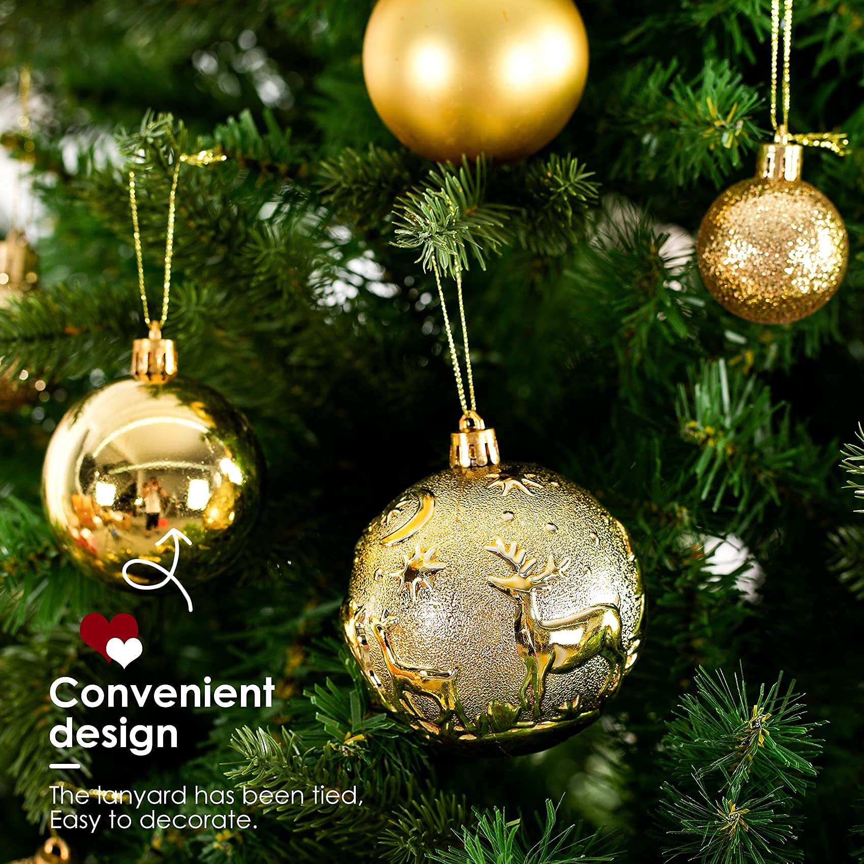 Gold Christmas ornament set with pre-tied lanyard