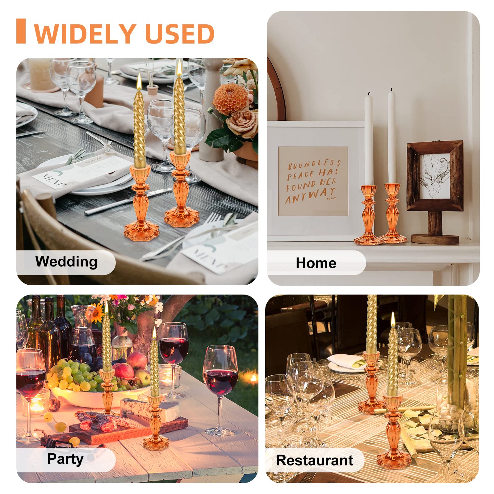 2 Piece Set Orange Glass Pillar Candle Holders