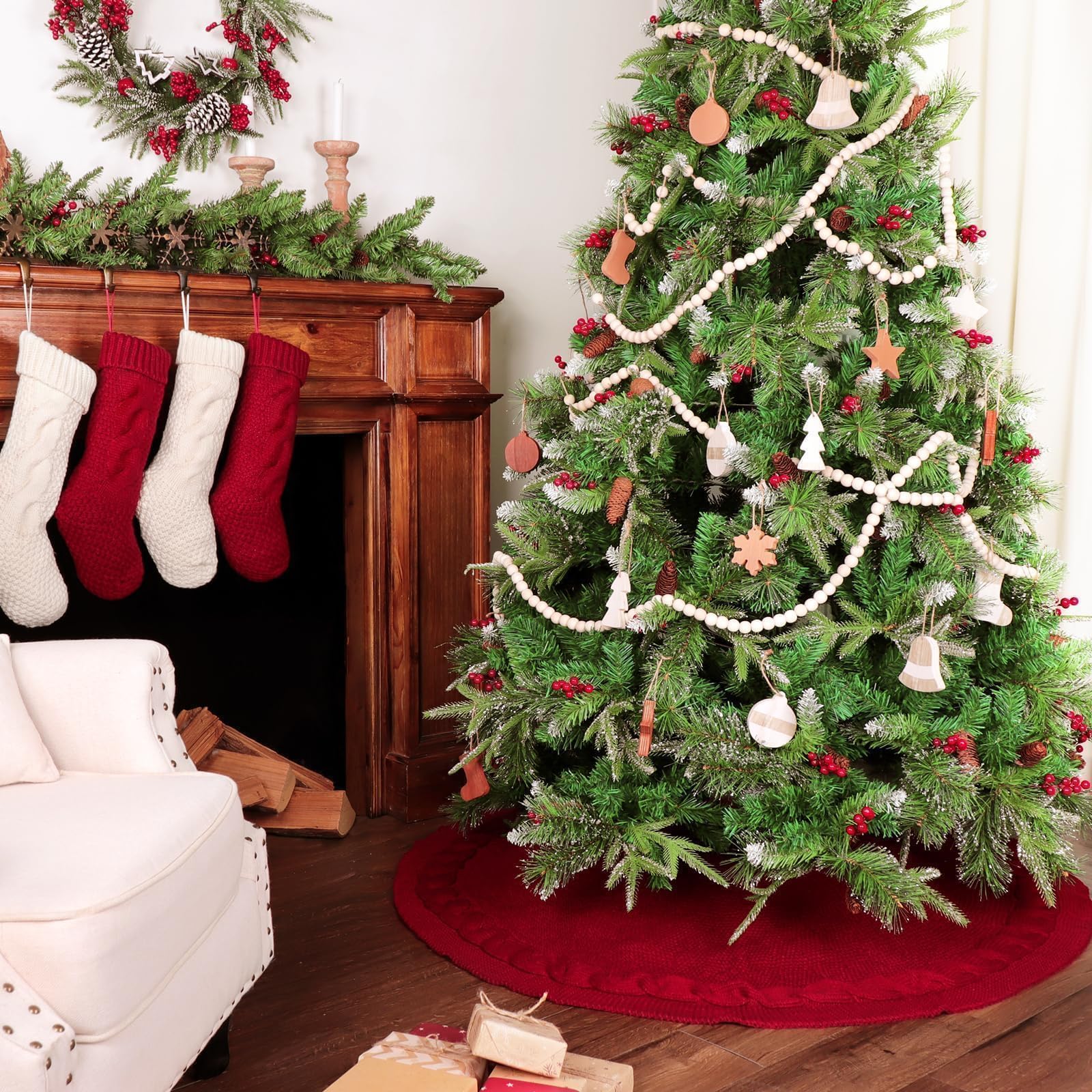 48 Inch Red Knitted Christmas Tree Skirt