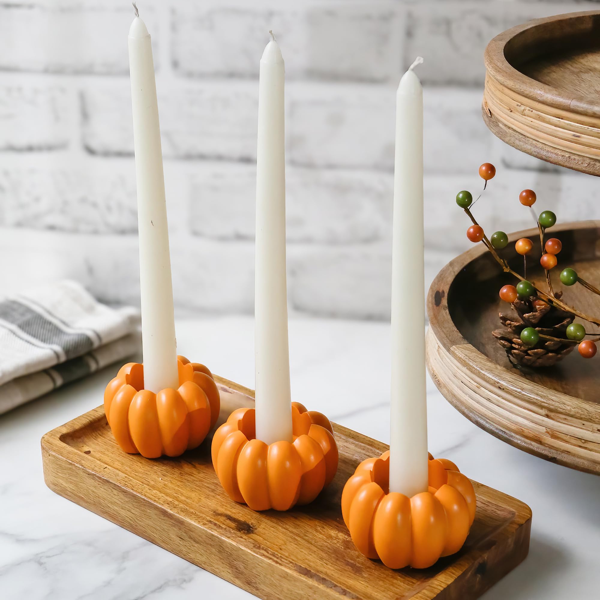 pumpkin shaped candle holder set