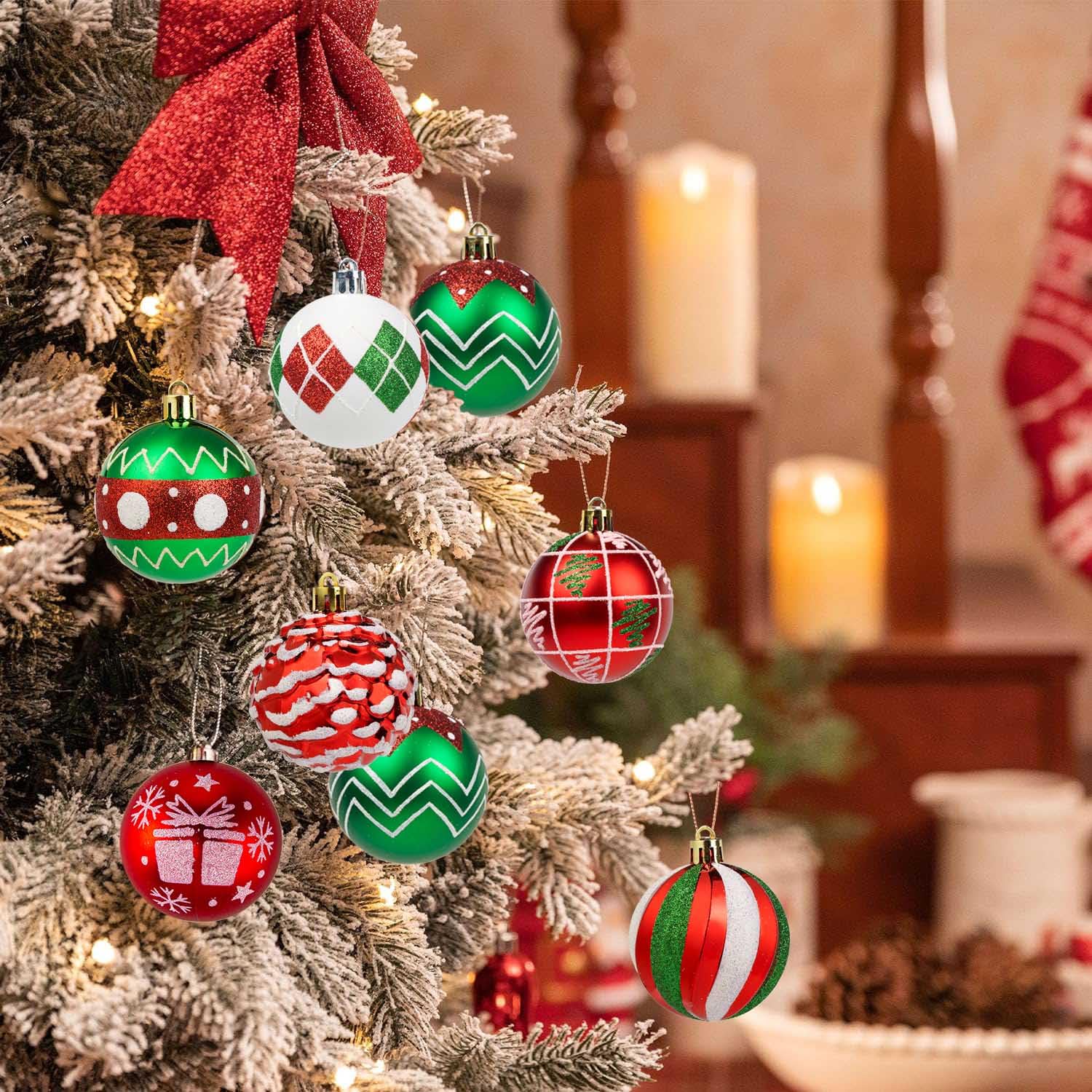 hanging glitter ornaments red green white