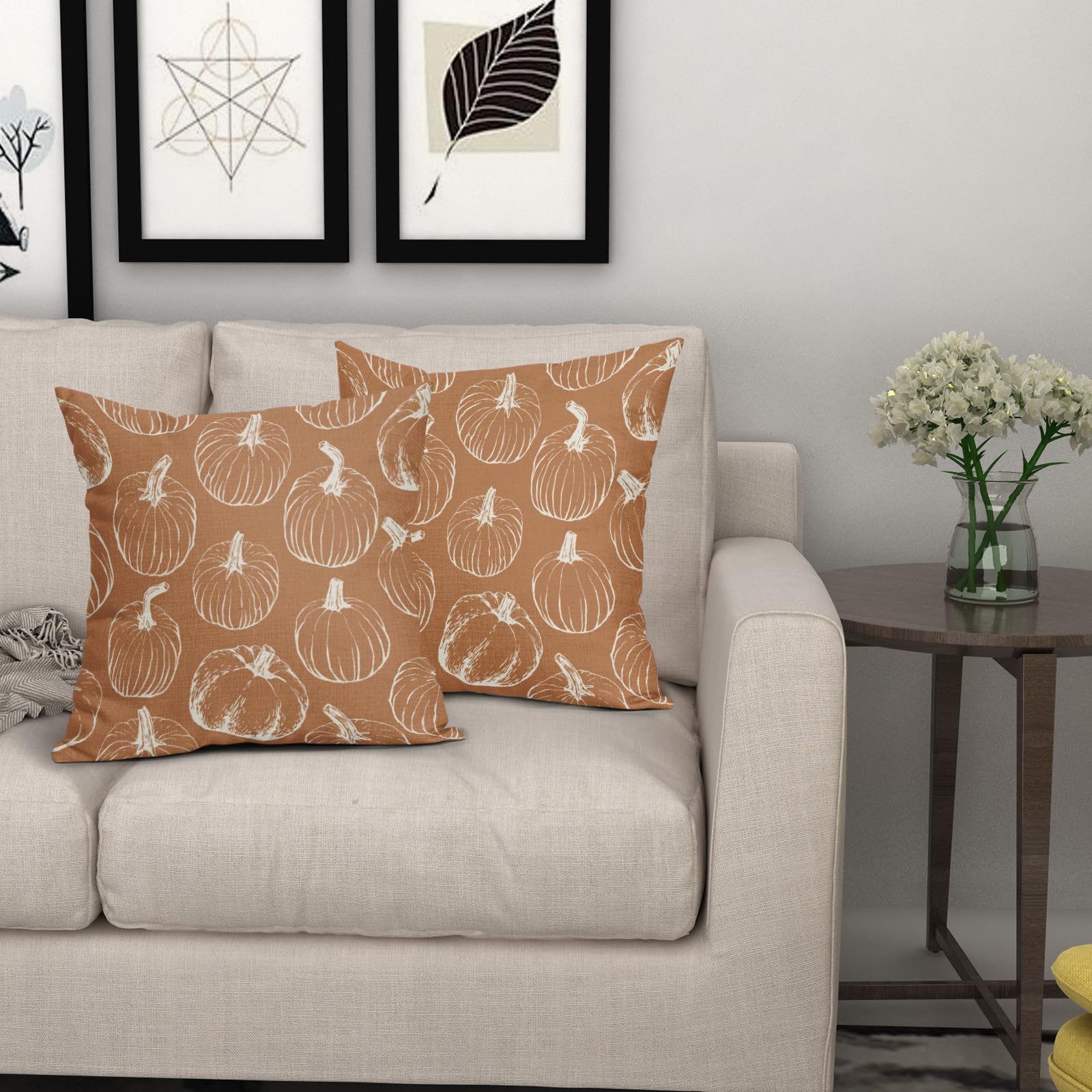 Set of 2 pumpkin print fall throw pillow covers