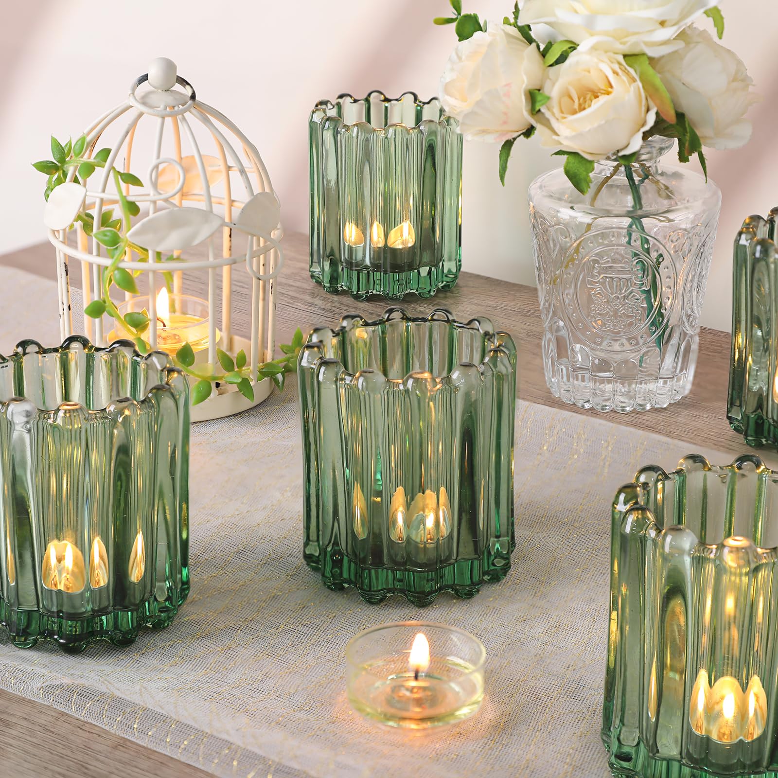 Green candle holder set