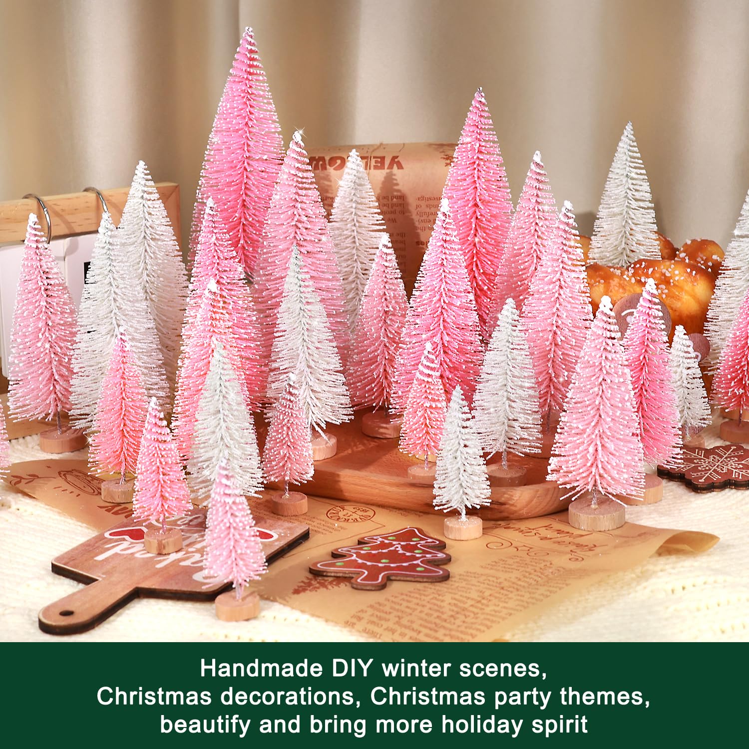 pink white mini tree set for Christmas village