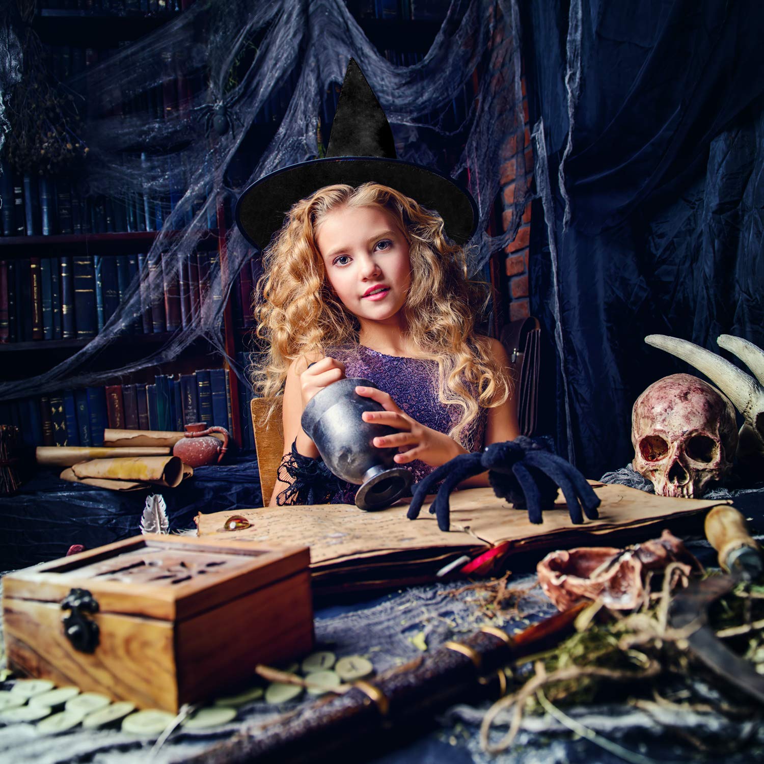 witch hat and Halloween table decor