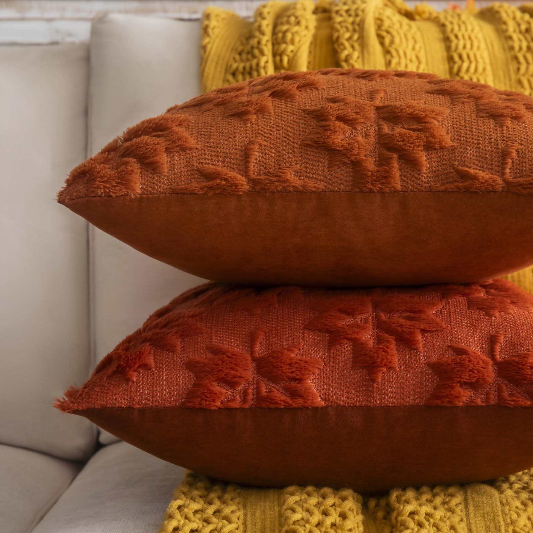 Set of 2 Rust Red Maple Leaf Fall Throw Pillow Covers
