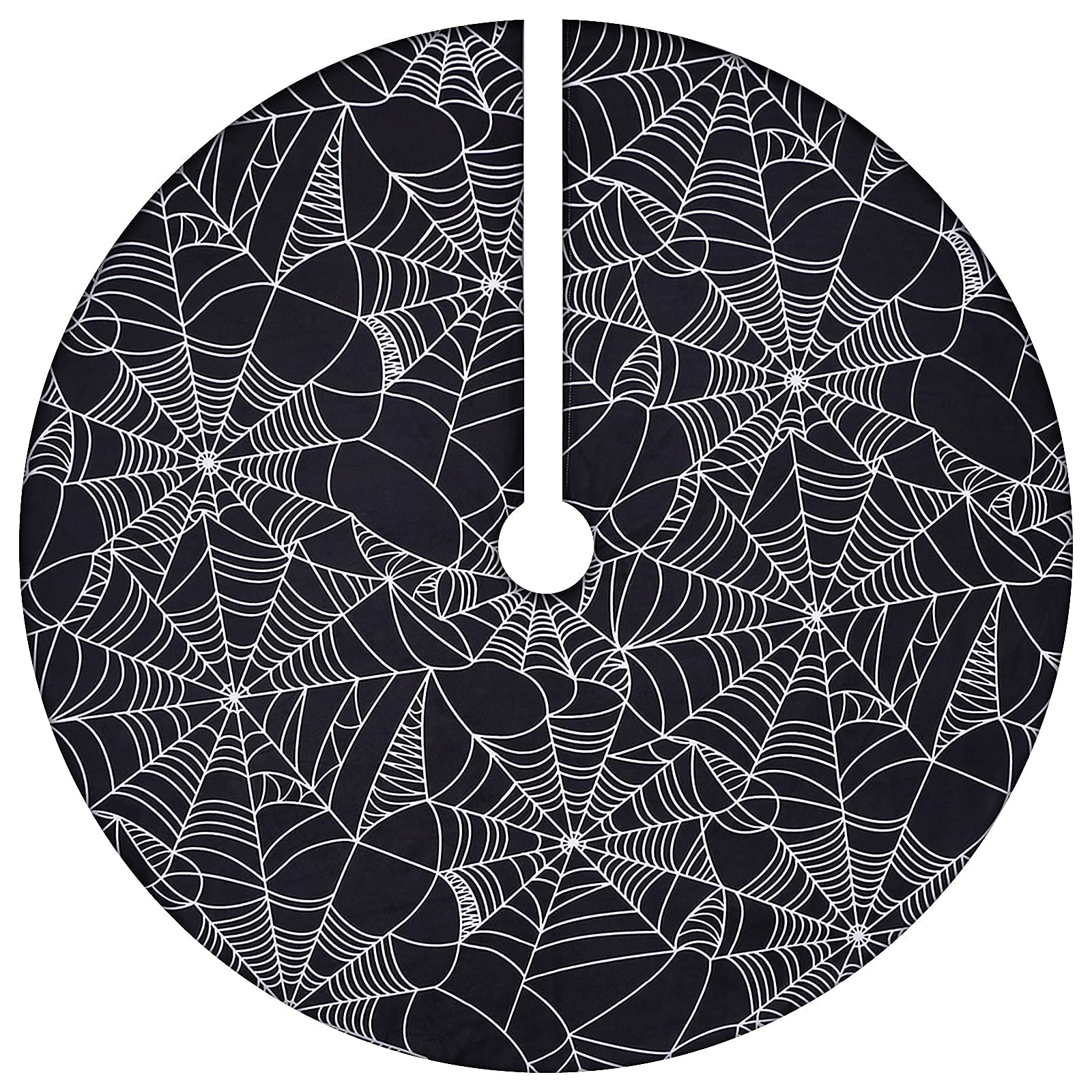 48” Spider Web Tree Skirt, Black Halloween Tree Skirt for 6-7.5 ft Tree