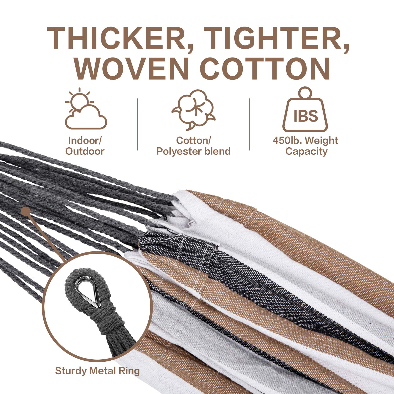 Striped Double Hammock with Steel Stand and Travel Bag