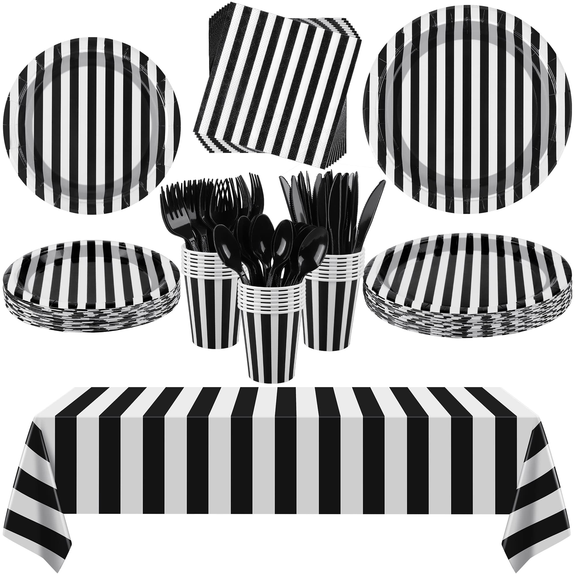 113 Pieces Black and White Striped Disposable Party Supplies