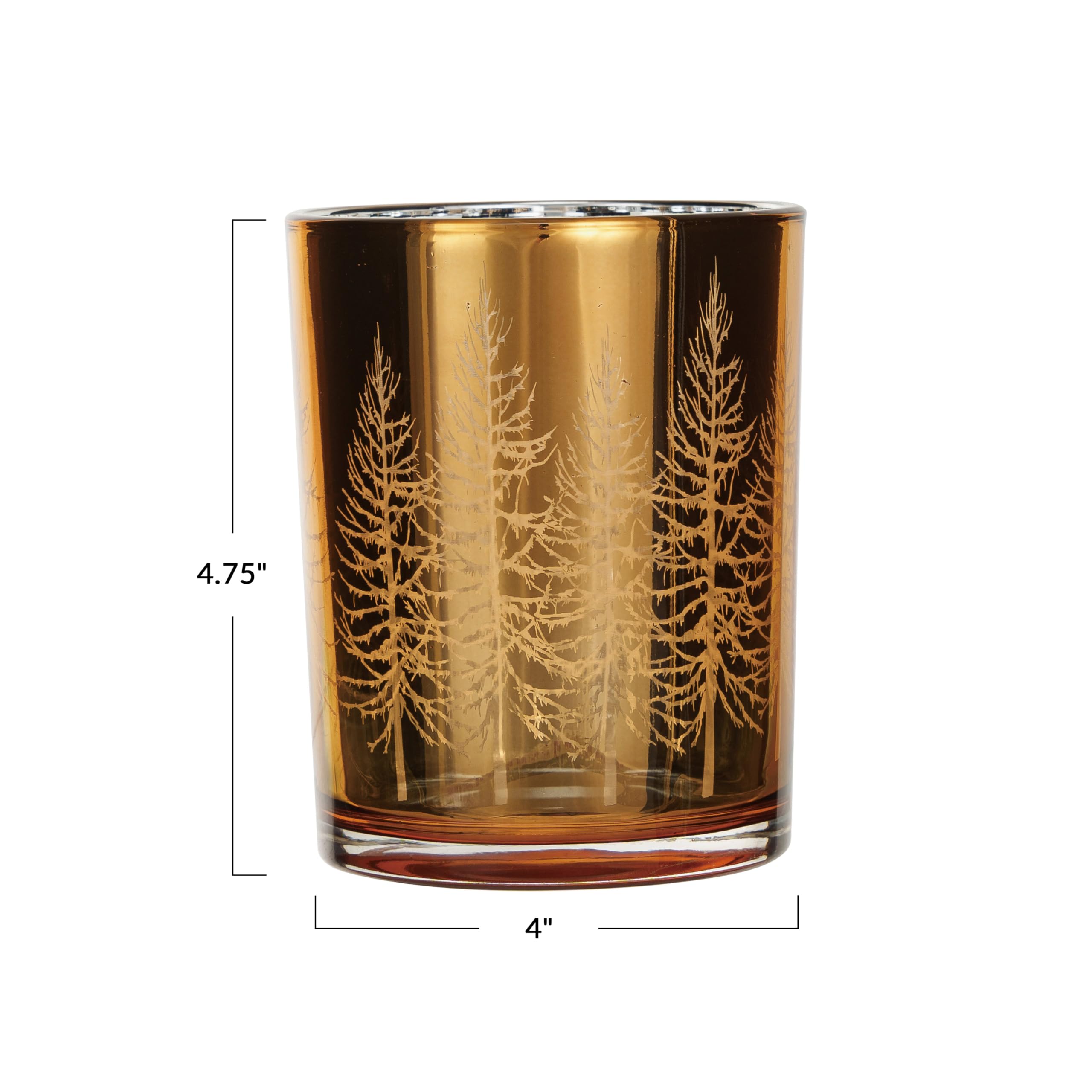 Mercury Glass Tealight/Votive Candleholder with Laser Etched Trees, Gold Finish Size