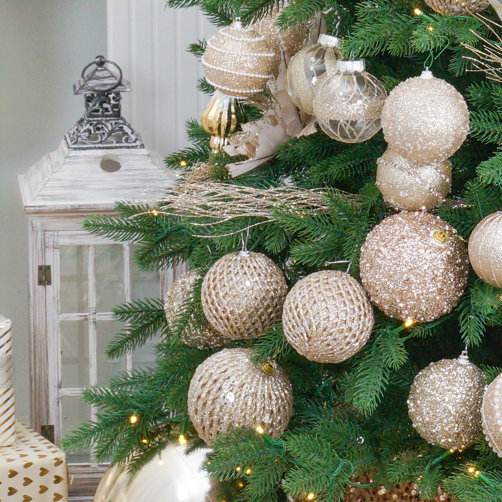 Champagne Gold Glitter Sequin Christmas Ball Ornaments