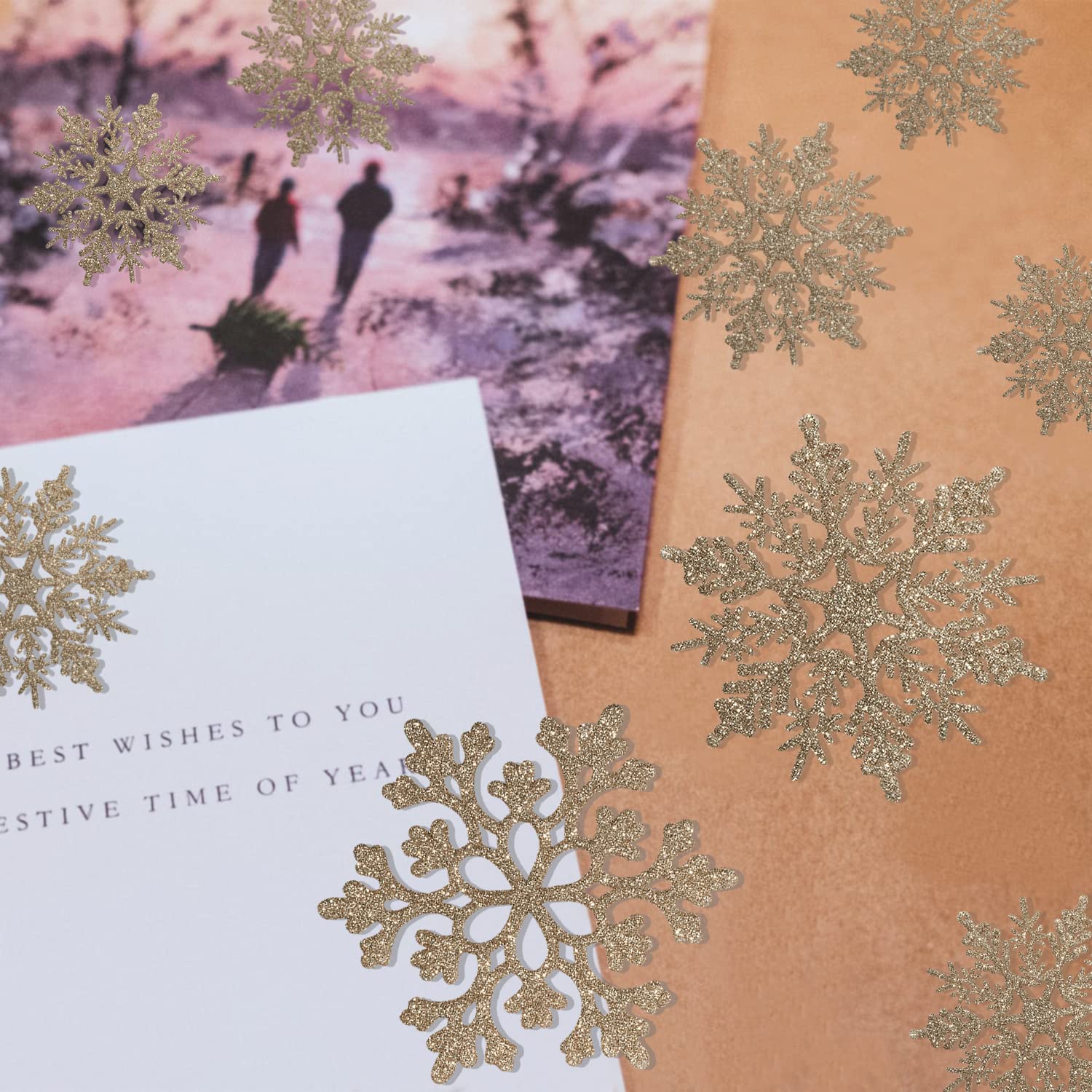 Champagne Gold Glitter Snowflake Ornaments