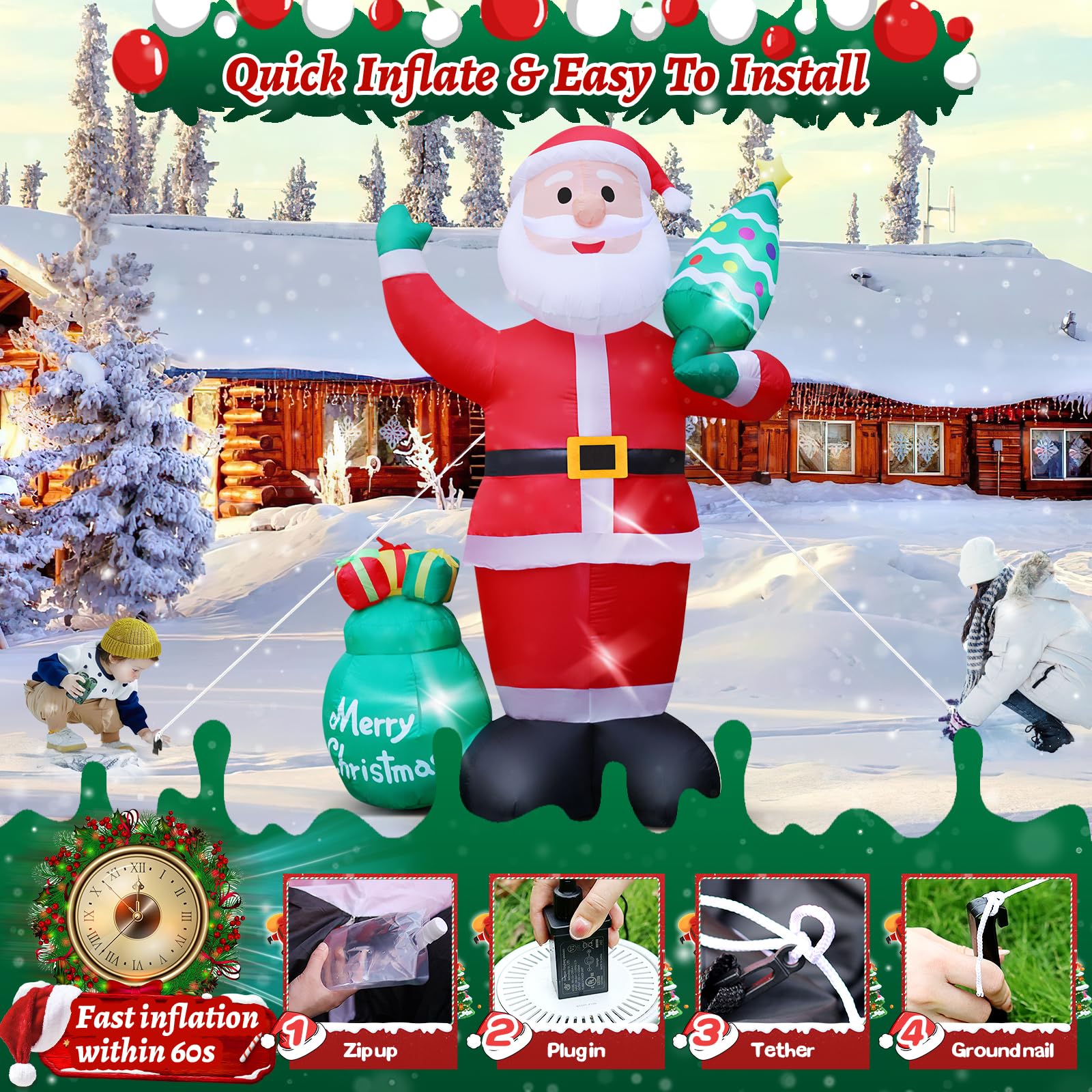 8FT Christmas Inflatable Santa Outdoor Decoration features
