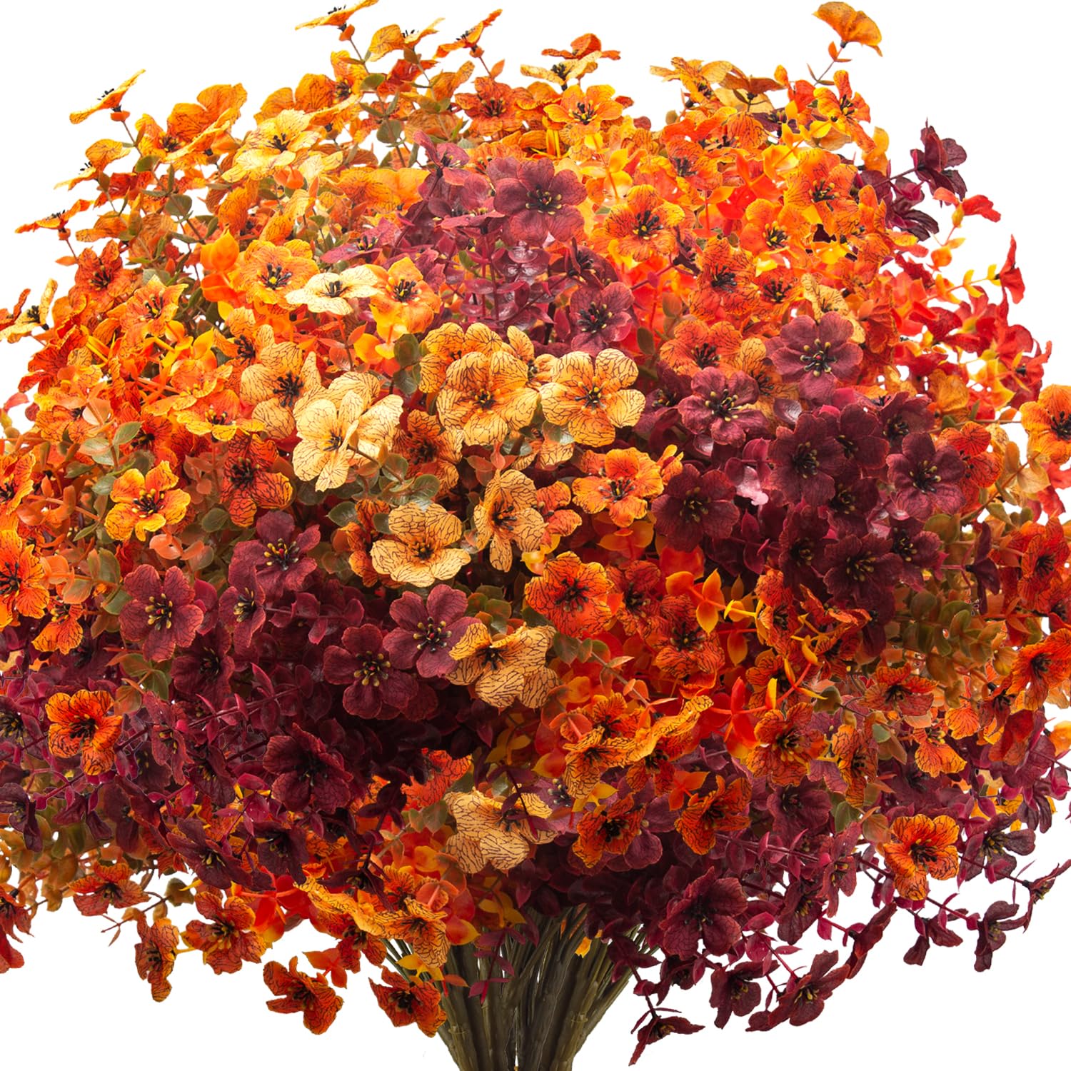 16 Bundles Artificial Fall Flowers Colorful No Fade Fall Mix Indoor/Outdoor