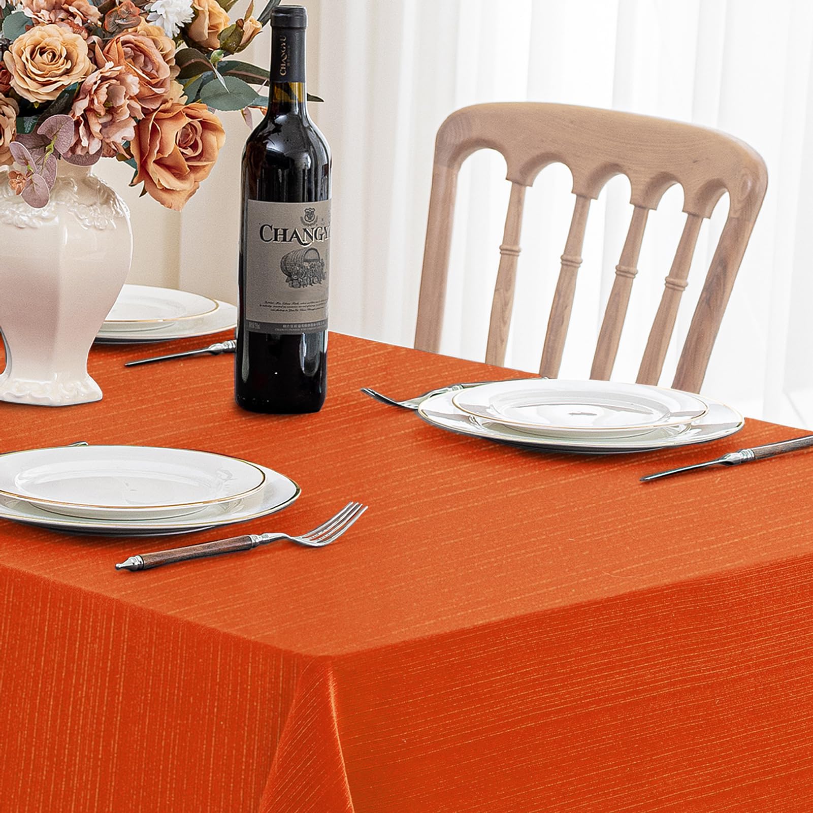 fall table decor - orange tablecloth for fall