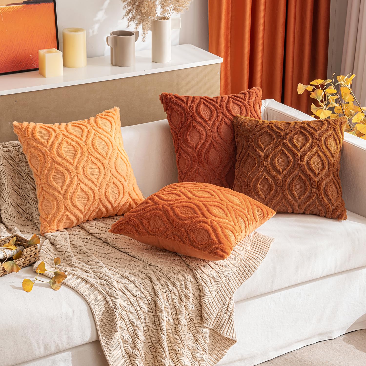 Cozy pillow cover set available in multiple autumn colors