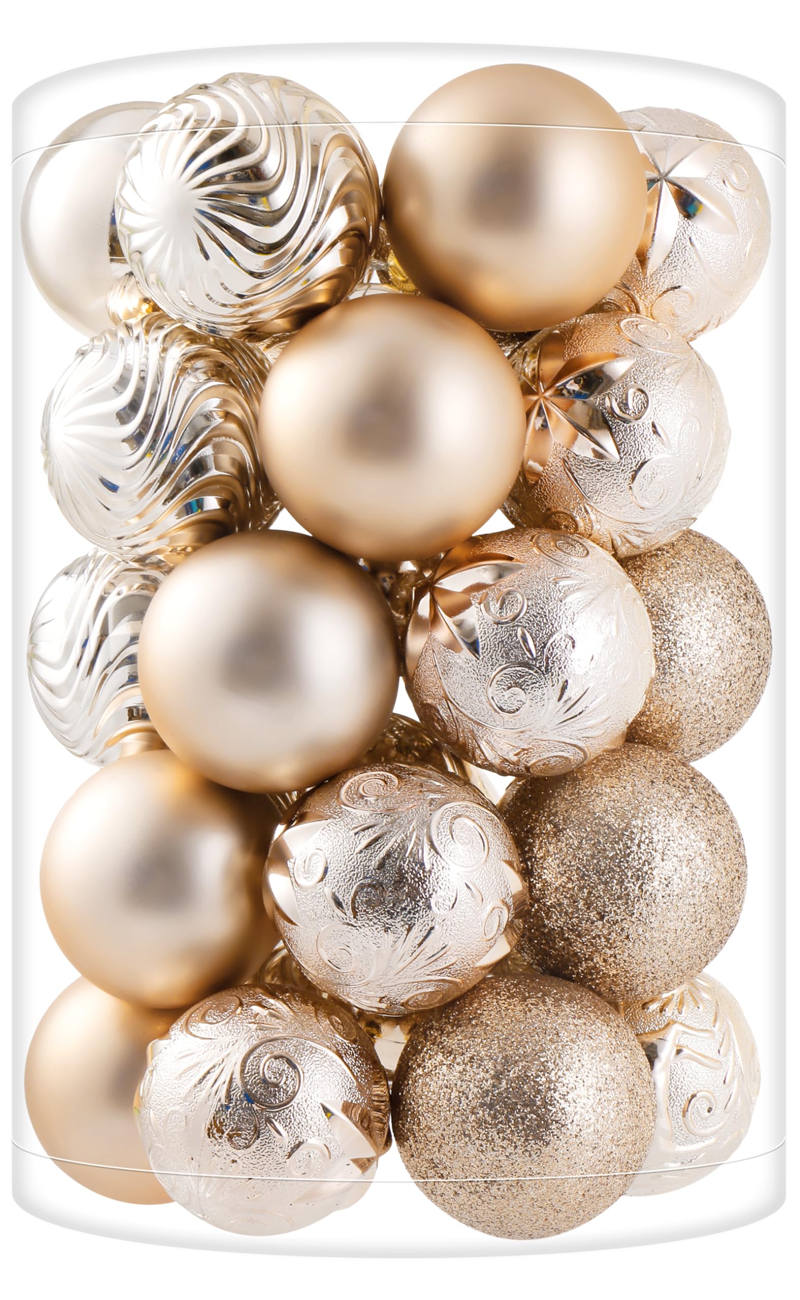 34ct Champagne Christmas Ball Ornaments Shatterproof Plastic