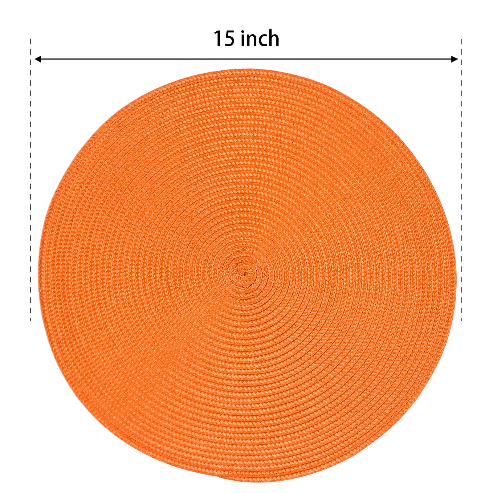 15 inch diameter orange round braided placemats