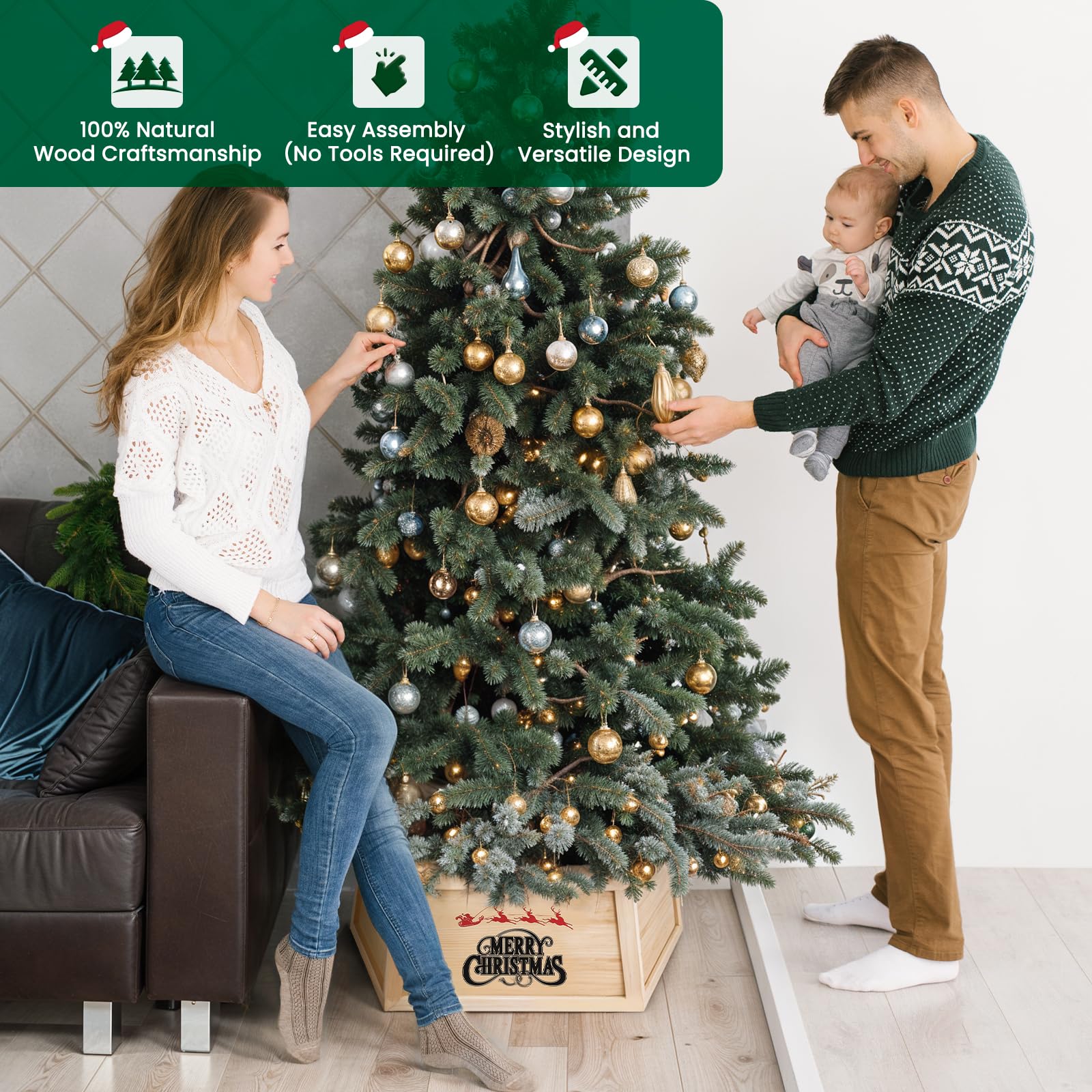 easy assembly wooden Christmas tree skirt