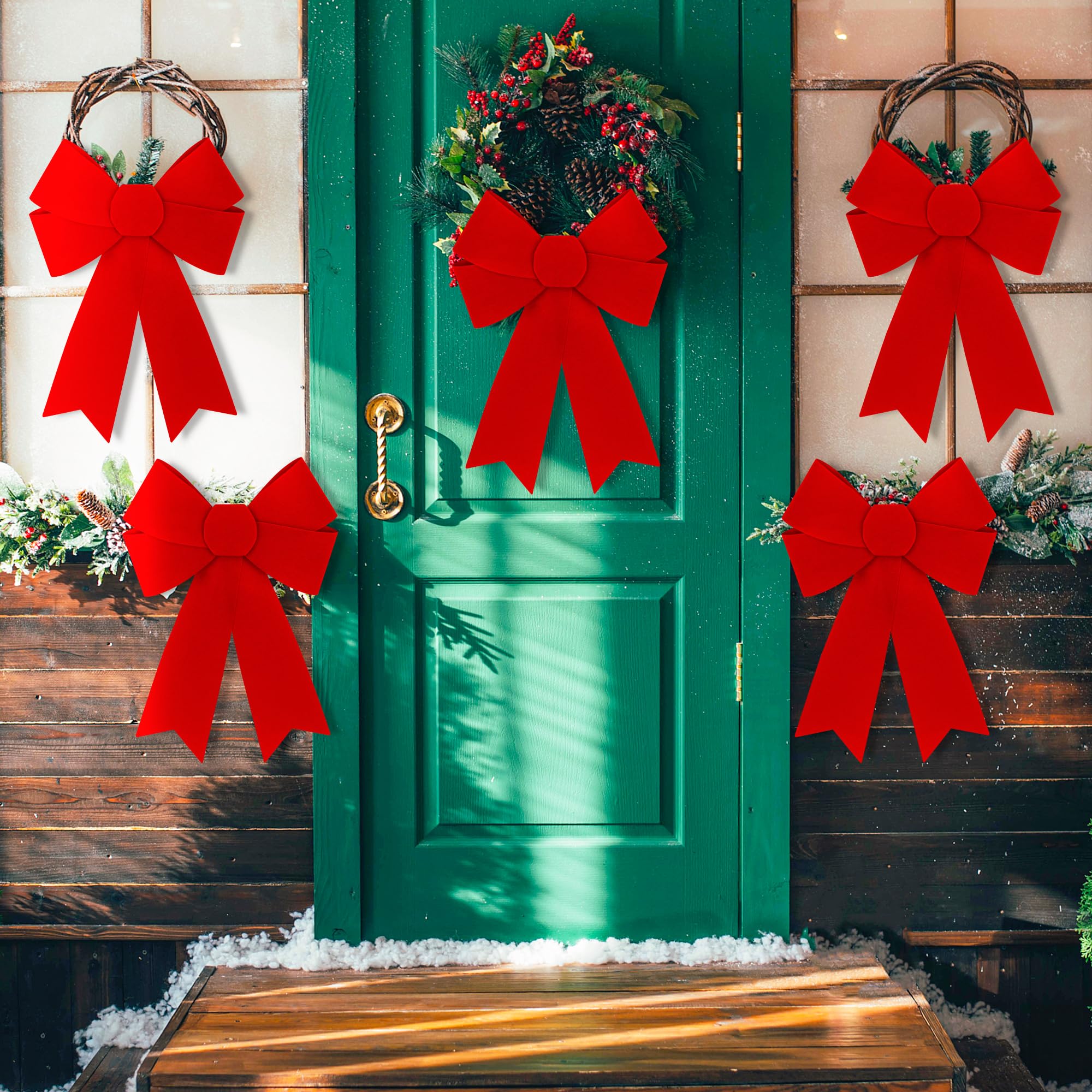 Large Red Velvet Christmas Bows Set