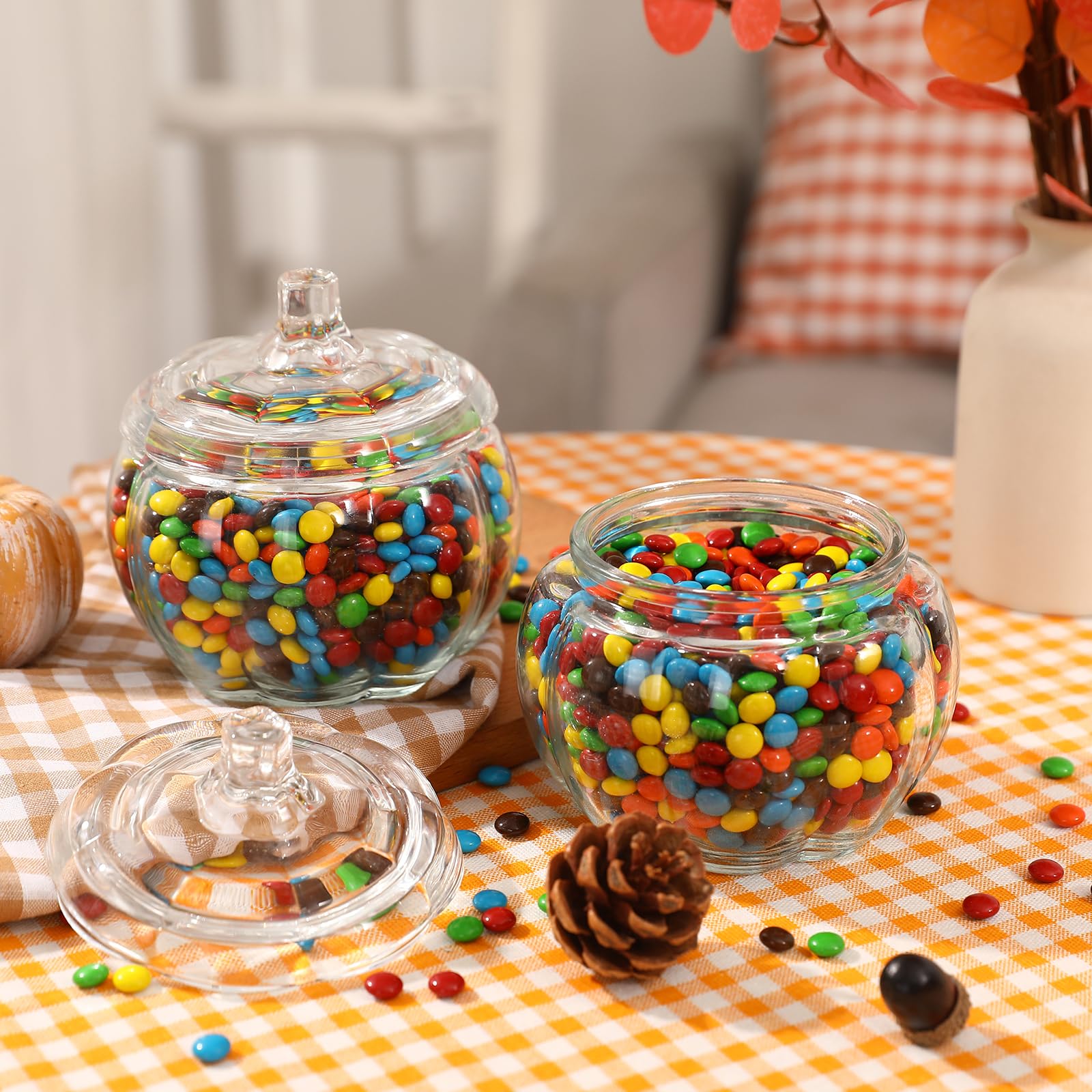 2 PCS Glass Pumpkin Jars with Lid Halloween Candy Storage