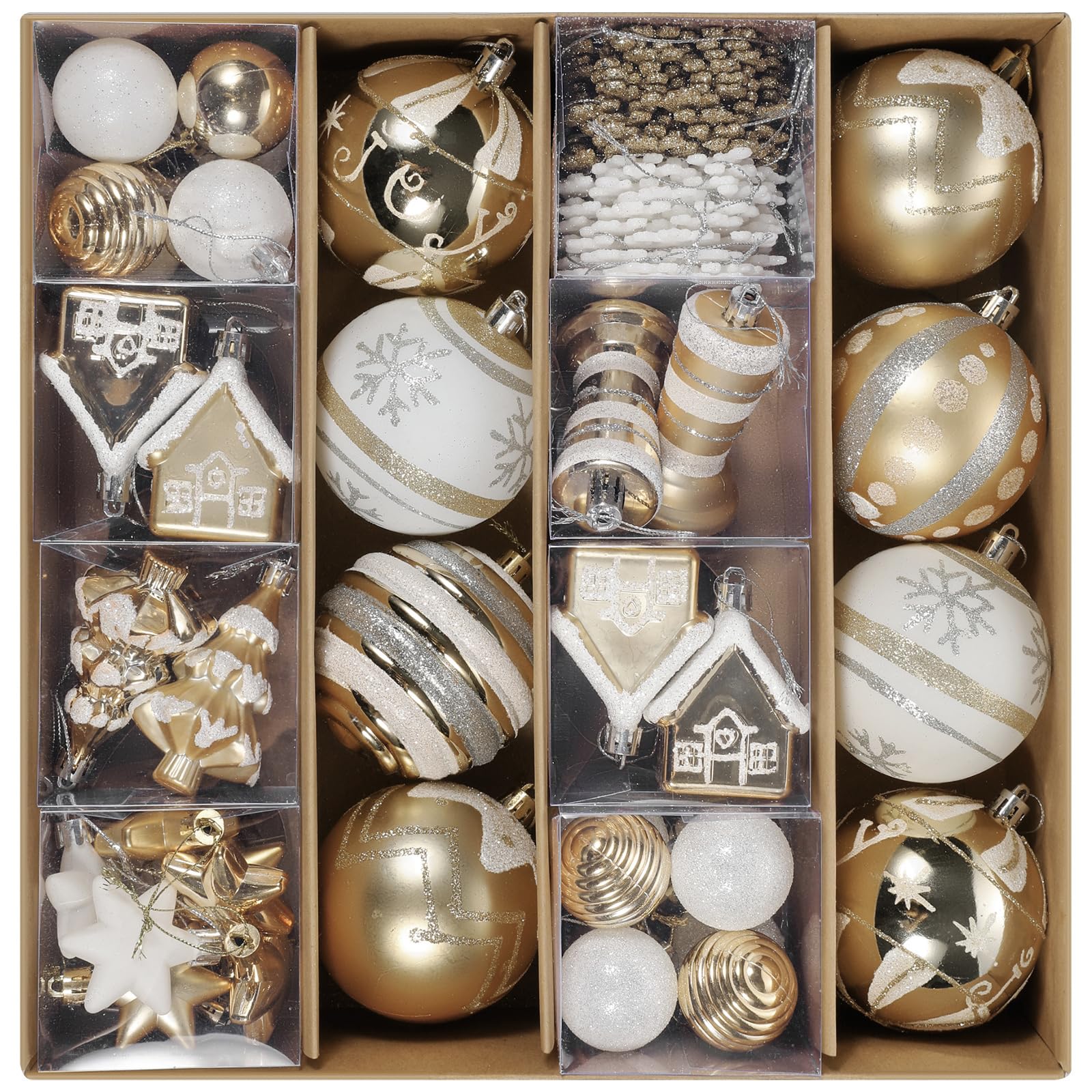 60ct White & Gold Assorted Ornaments
