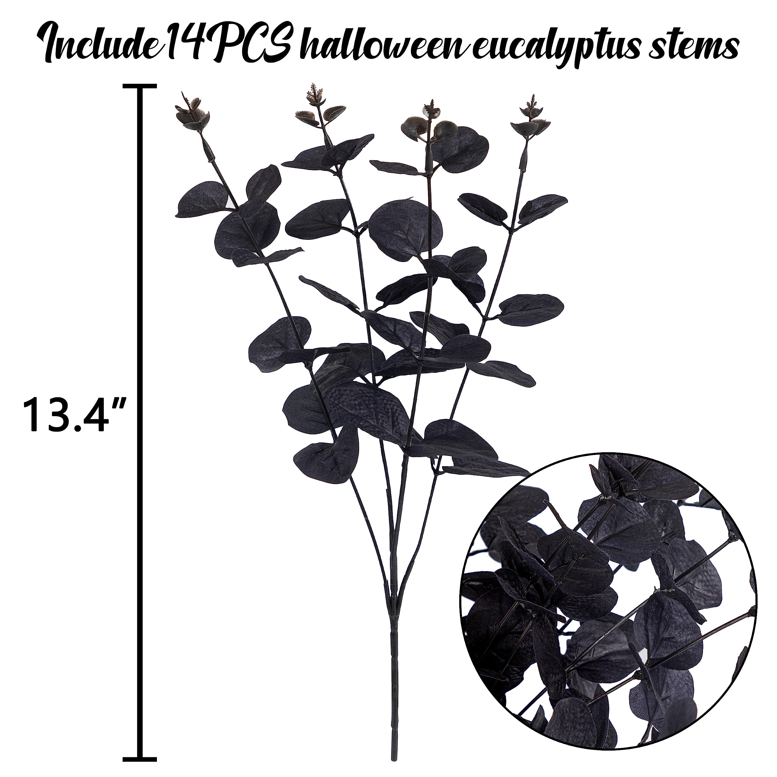 14 pieces Halloween black fake eucalyptus flowers