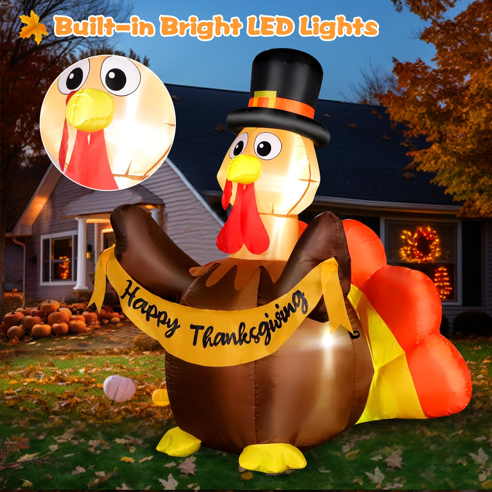 Turkey Thanksgiving inflatable with LEDs